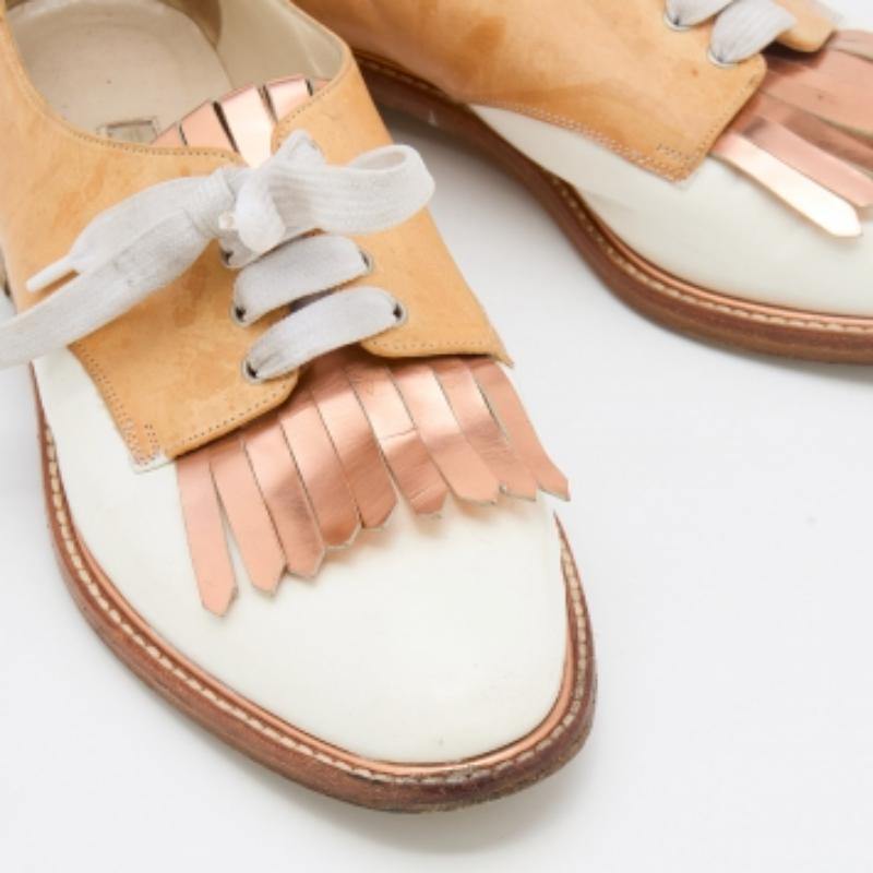 Women's Oscar de la Renta Tricolor Leather Fringe Detail Lace Up Derby Size 39