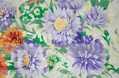 Oscar de la Renta Turquoise Border & "Bursting Floral Bloom" Silk Chiffon Scarf