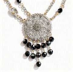 Oscar de la Renta Two Tone Crystal Black Bead Mandala Pendant Layered Necklace