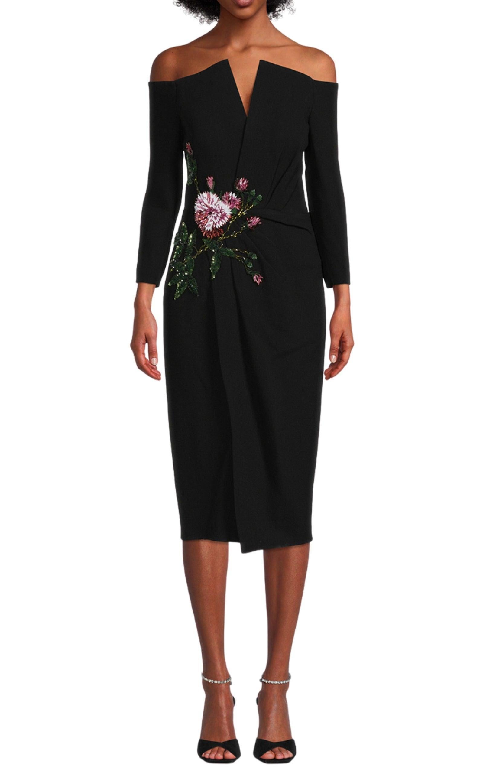 Nero Oscar De La Renta con scollo a V  Abito da cocktail in cristallo taglia US 6 in vendita