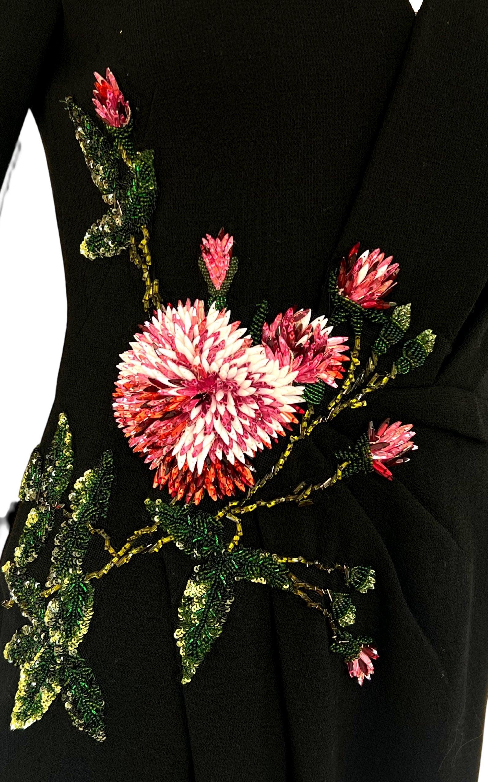 Oscar De La Renta con scollo a V  Abito da cocktail in cristallo taglia US 6 in vendita 1