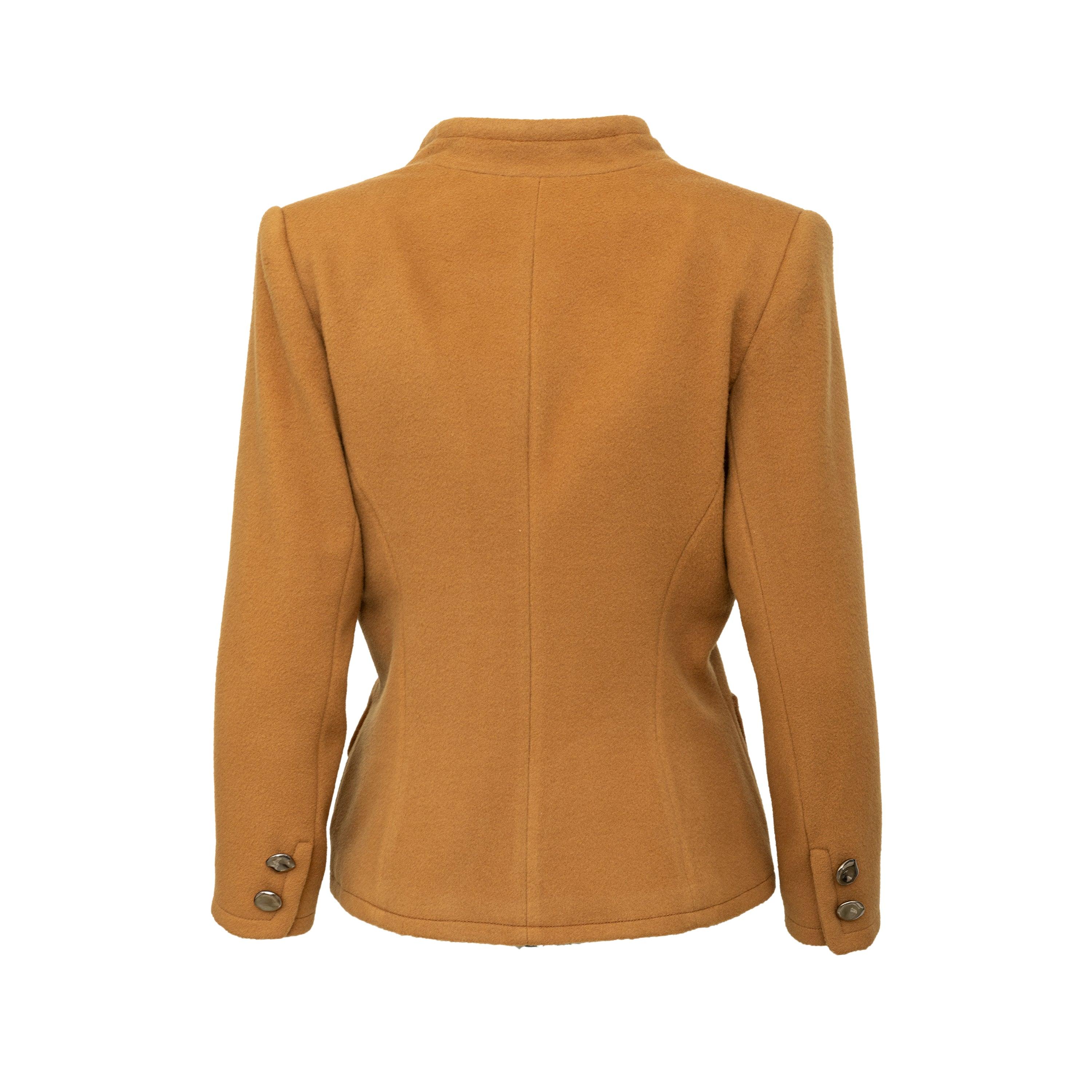 Brown Oscar de la Renta Velvet Collar Wool Jacket - '90s For Sale