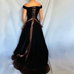 Oscar de la Renta Velvet Fur Trim Corseted Ballgown Dress