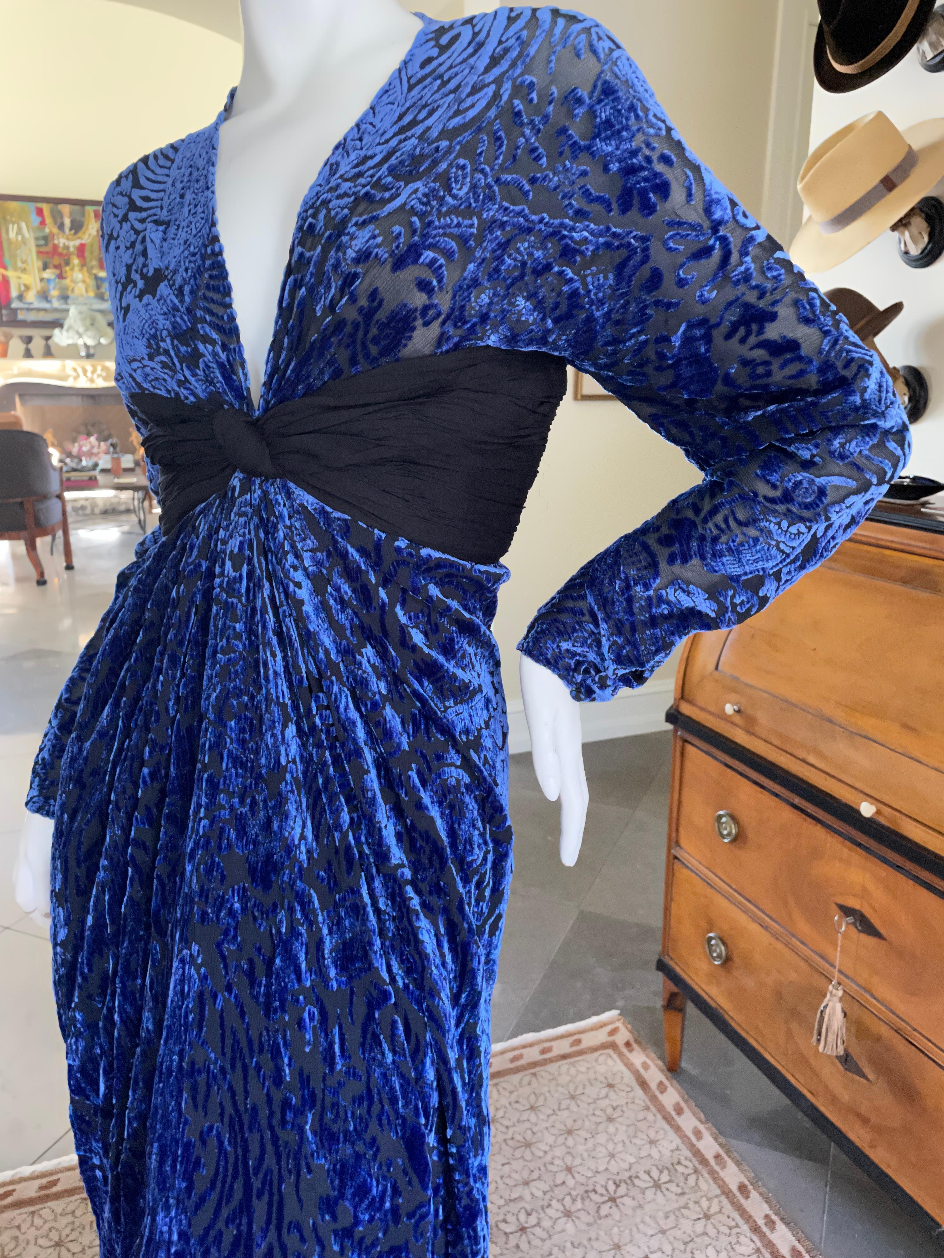 Oscar de la Renta Vintage 1970's Sheer Devore Velvet Plunging Evening Dress  For Sale 1