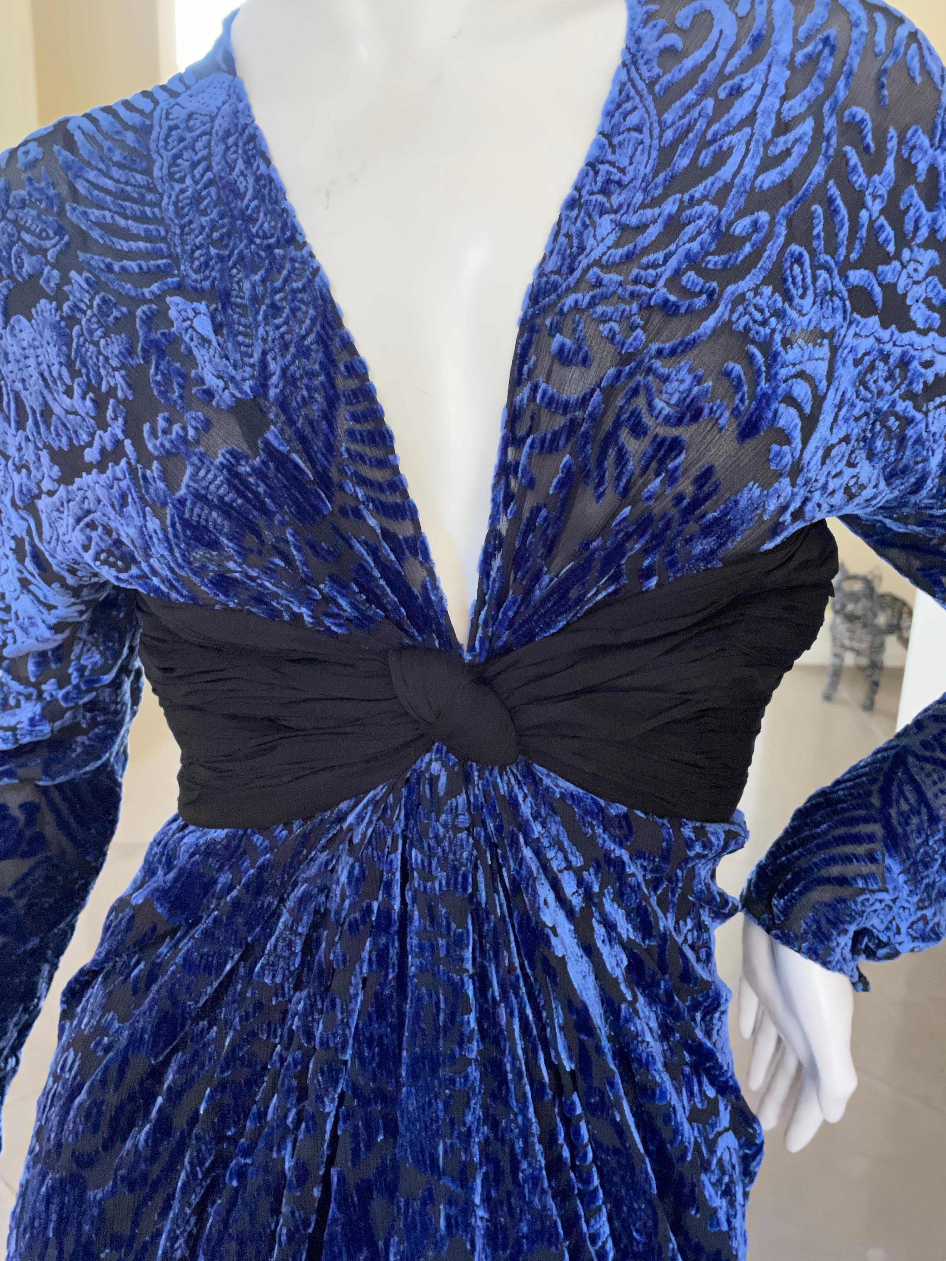 Oscar de la Renta Vintage 1970's Sheer Devore Velvet Plunging Evening Dress  For Sale 2