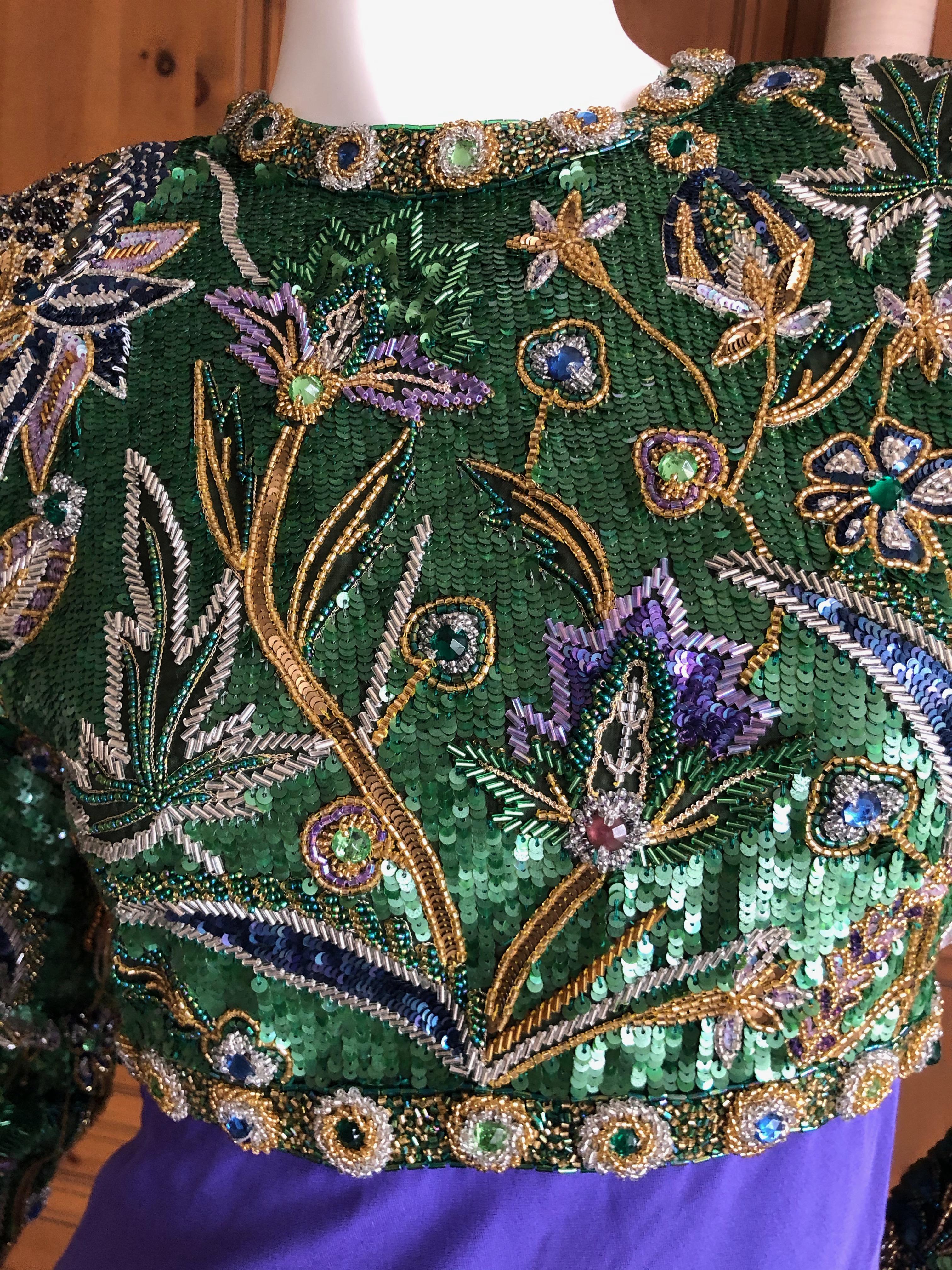 Women's Oscar de la Renta Vintage 1980's Floral Bead & Sequin Dress with Keyhole Back