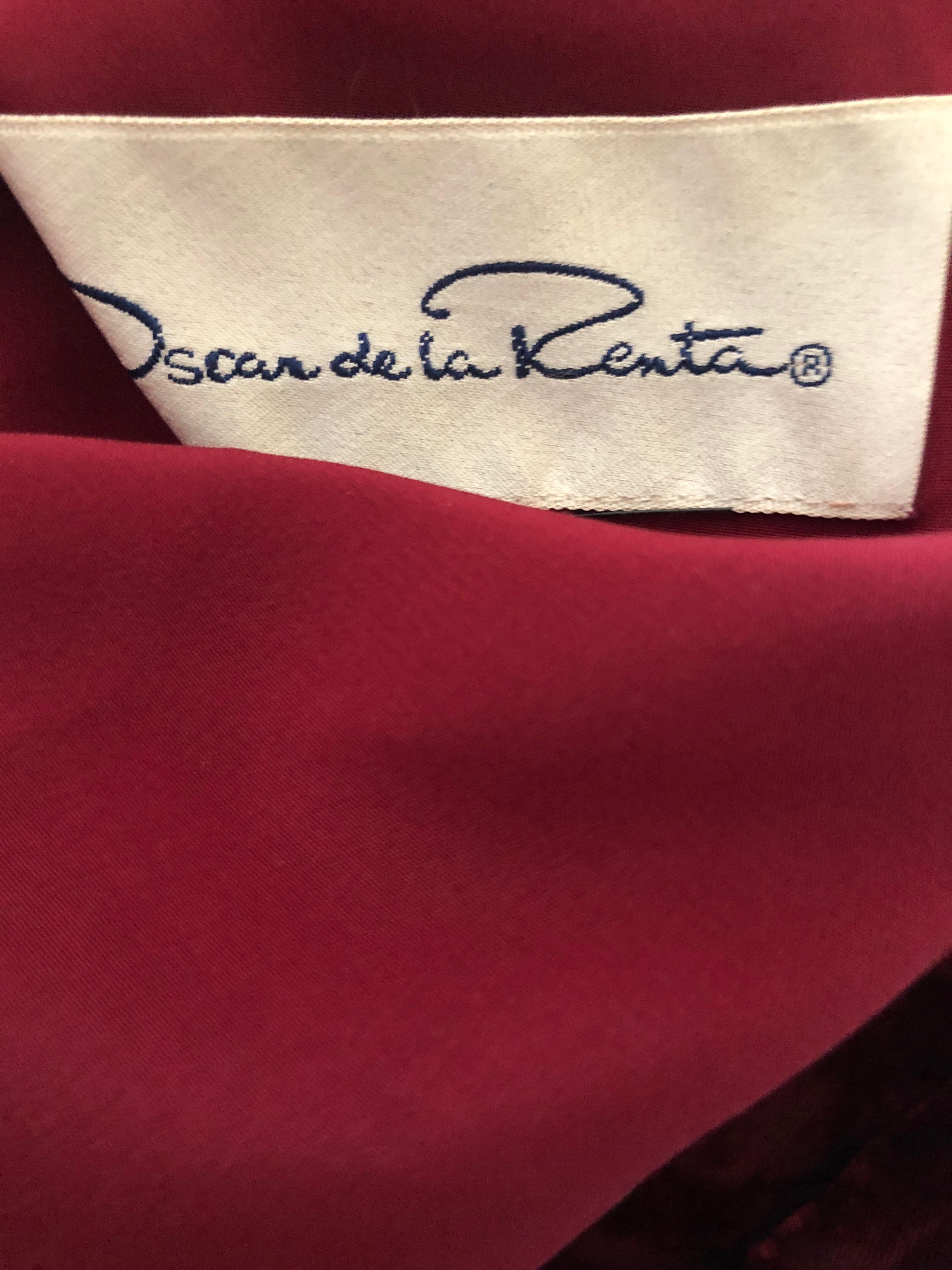 Oscar de la Renta Vintage 1980's Gold on Red Velvet Column Dress w Sable Collar For Sale 3