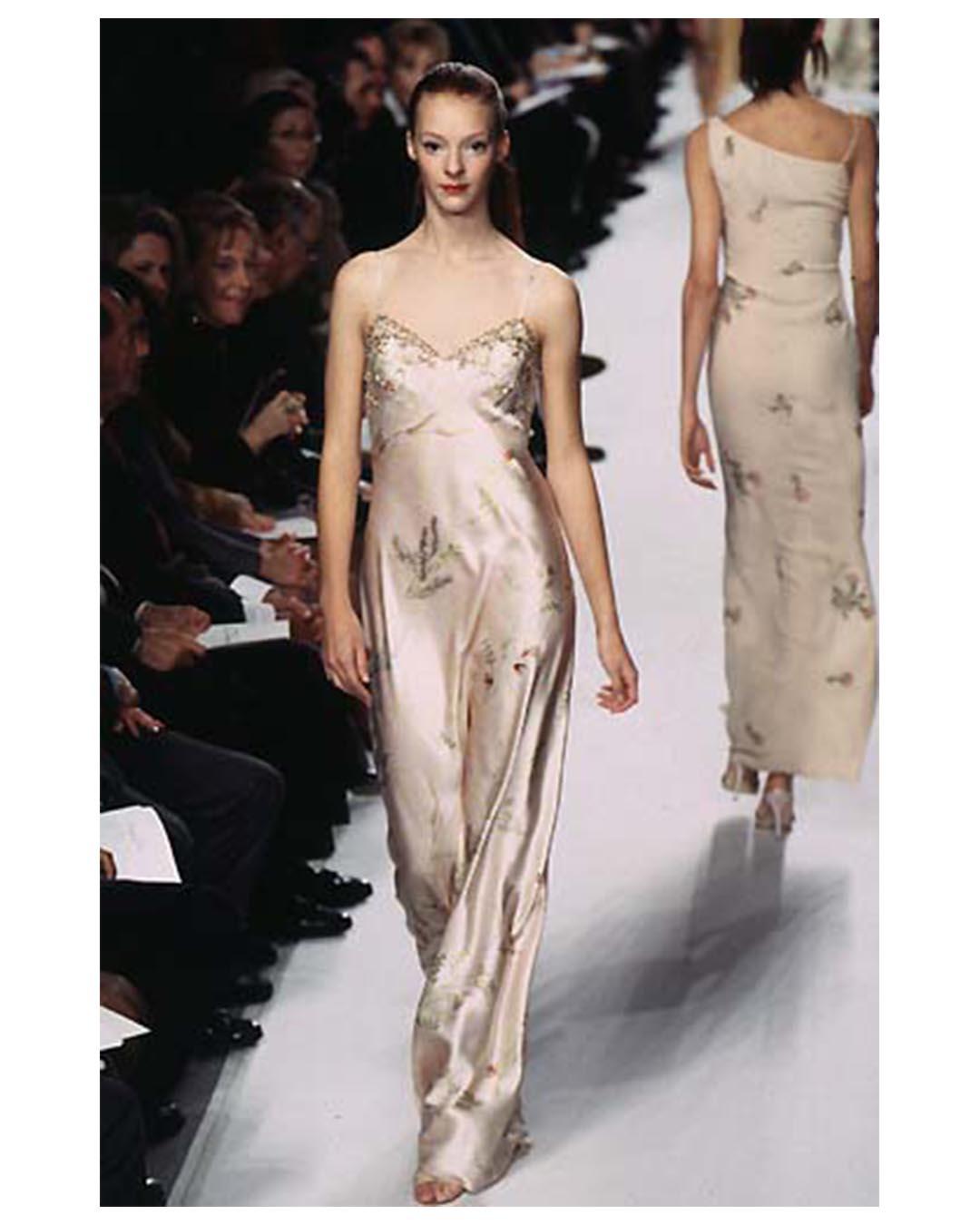 Oscar de la Renta vintage 1998 pink floral embellished silk slip maxi dress gown 3