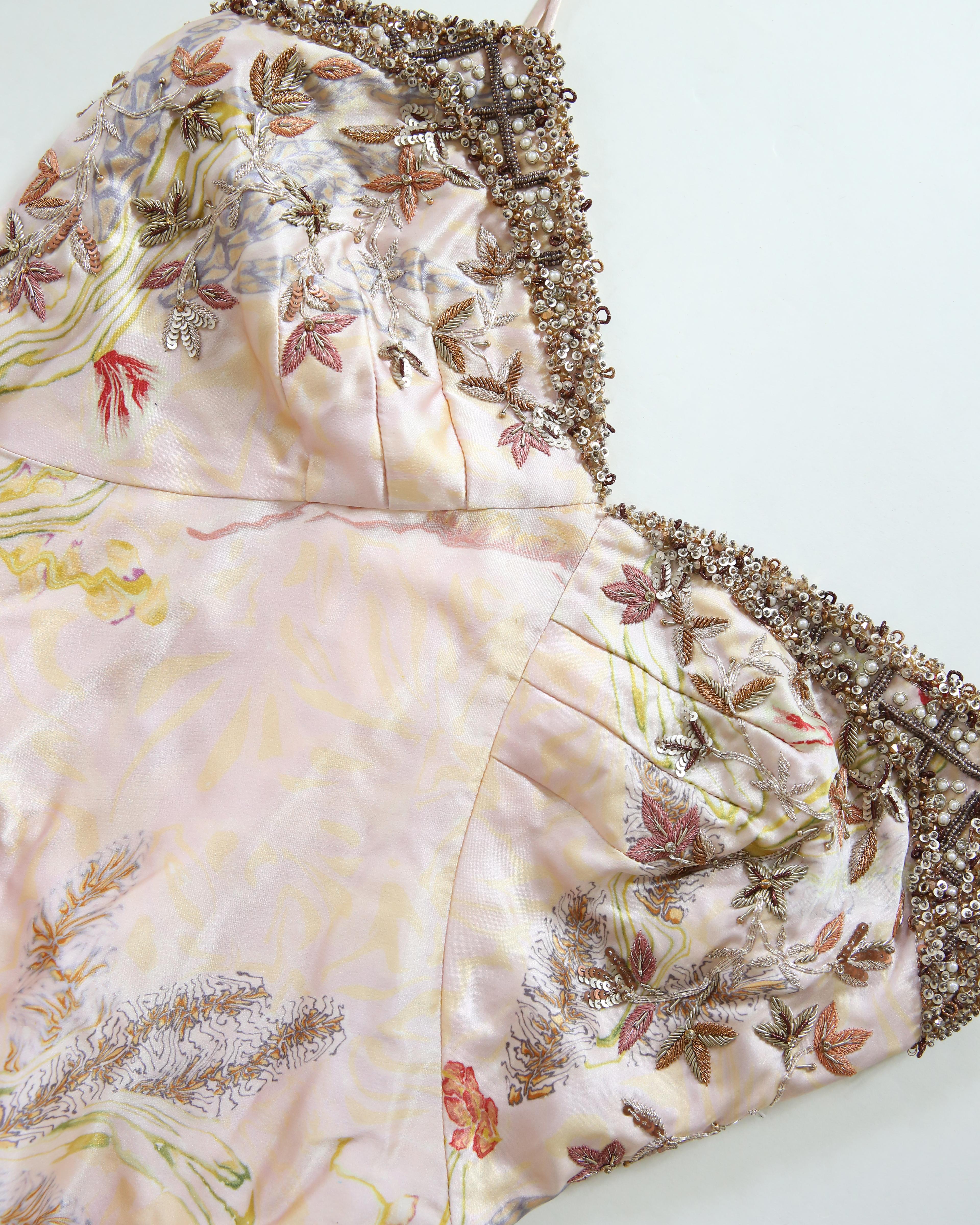Oscar de la Renta vintage 1998 pink floral embellished silk slip maxi dress gown 4