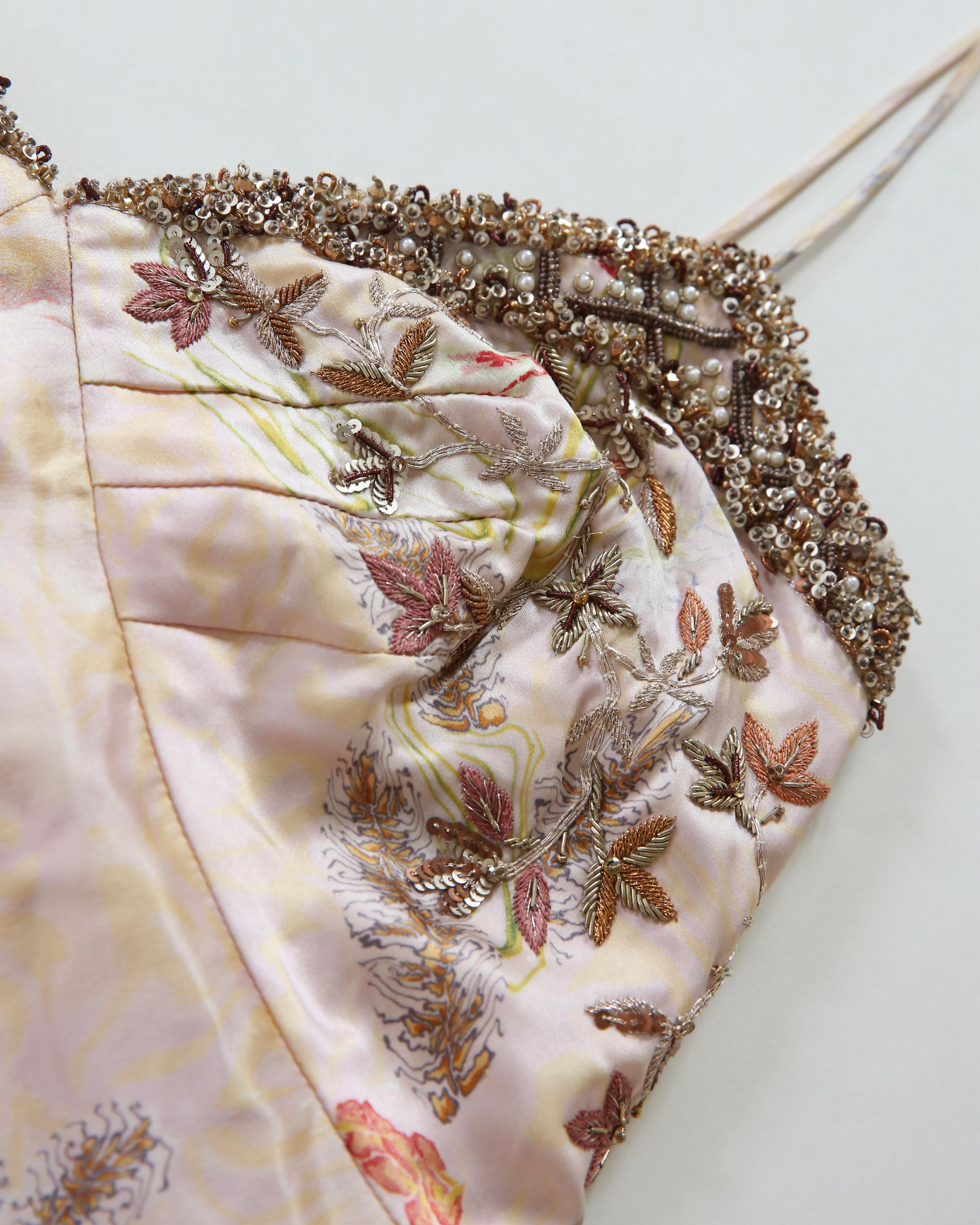 Oscar de la Renta vintage 1998 pink floral embellished silk slip maxi dress gown 5