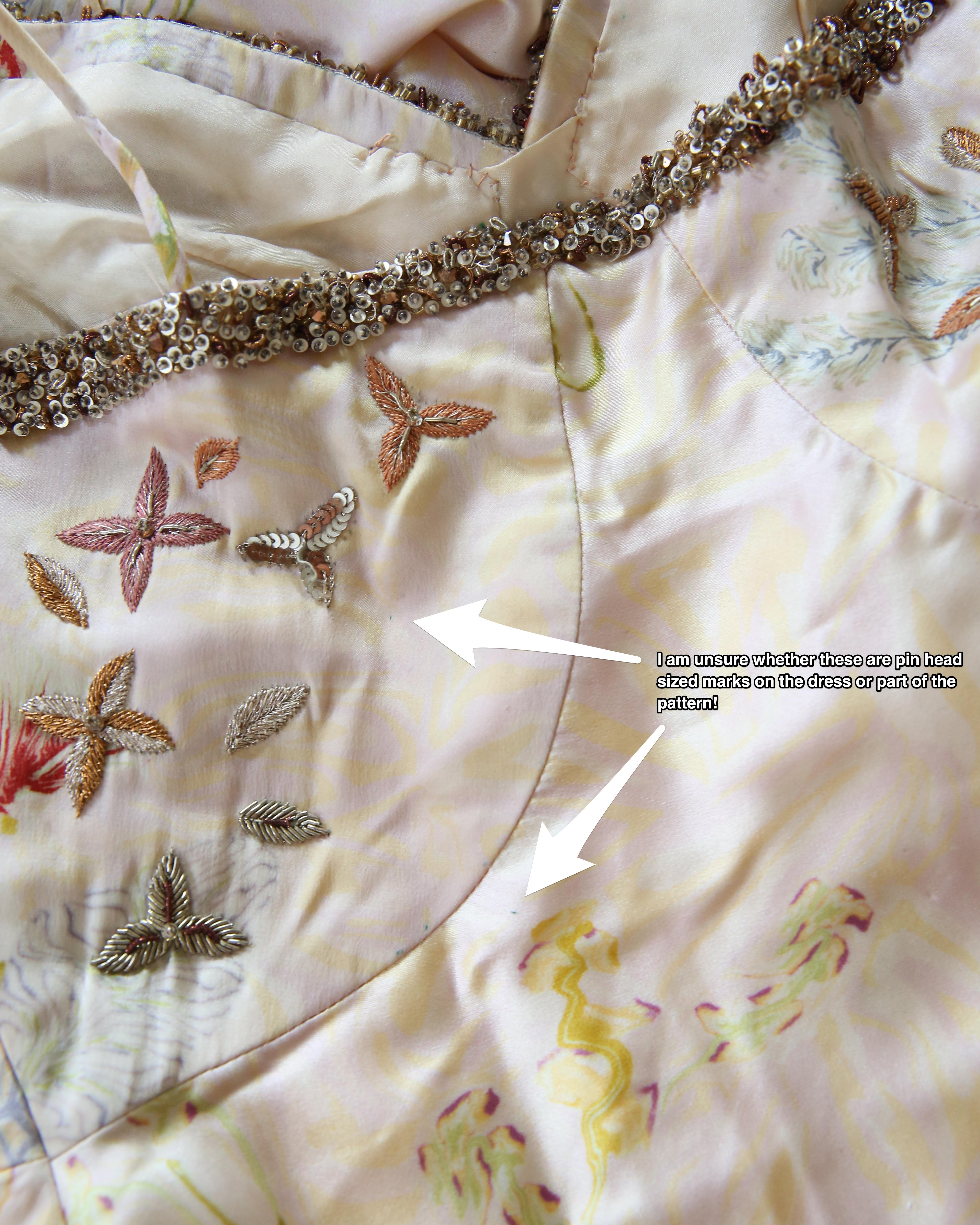 Oscar de la Renta vintage 1998 pink floral embellished silk slip maxi dress gown 6