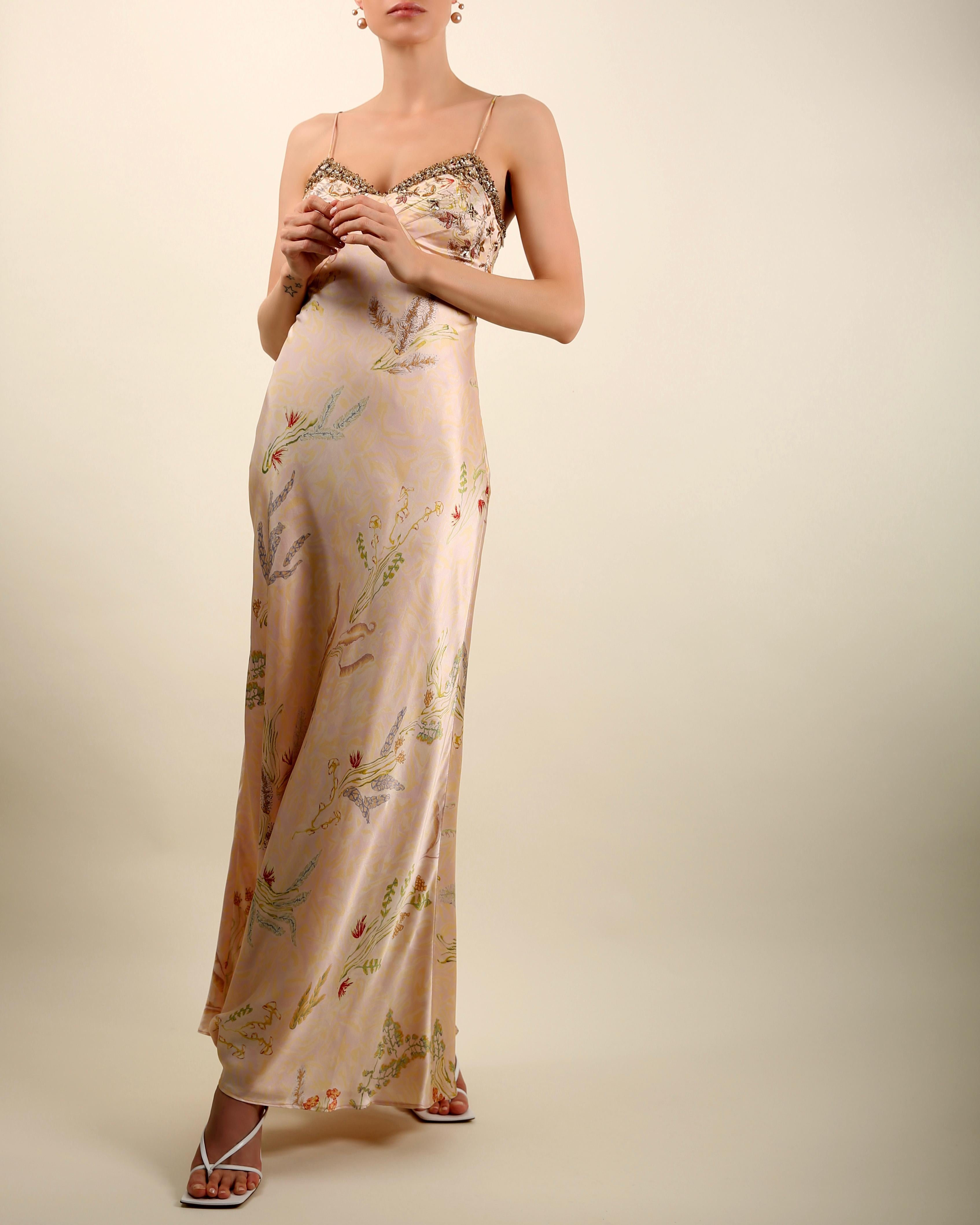 Women's Oscar de la Renta vintage 1998 pink floral embellished silk slip maxi dress gown