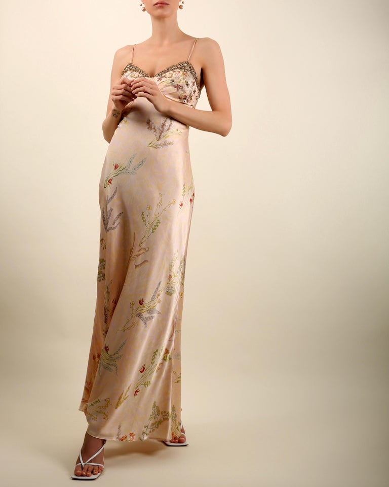 Oscar de la Renta vintage 1998 pink floral embellished silk slip maxi dress  gown at 1stDibs | oscar de la renta slip dress, oscar de la renta pink  label vintage, reformation modena dress