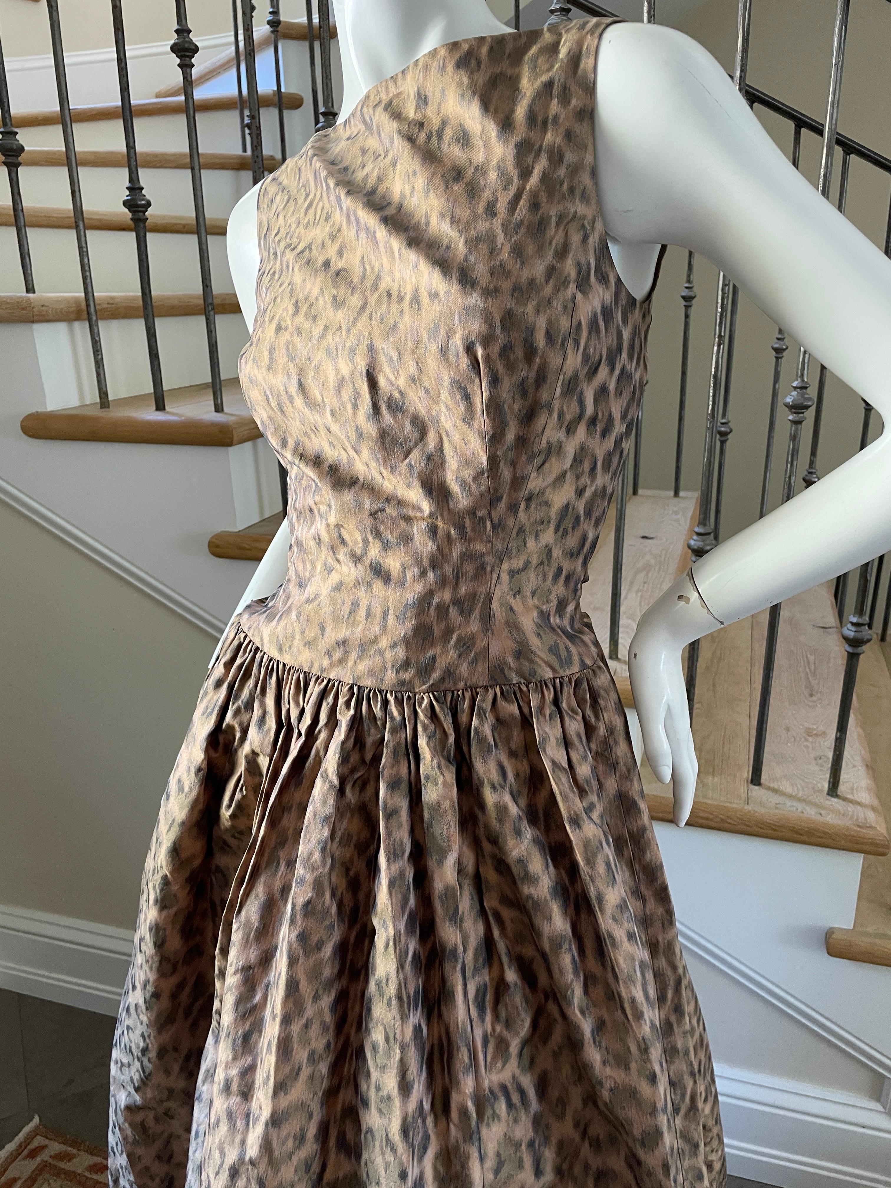 Gray Oscar de la Renta Vintage 80's Leopard Print Silk Ball Gown