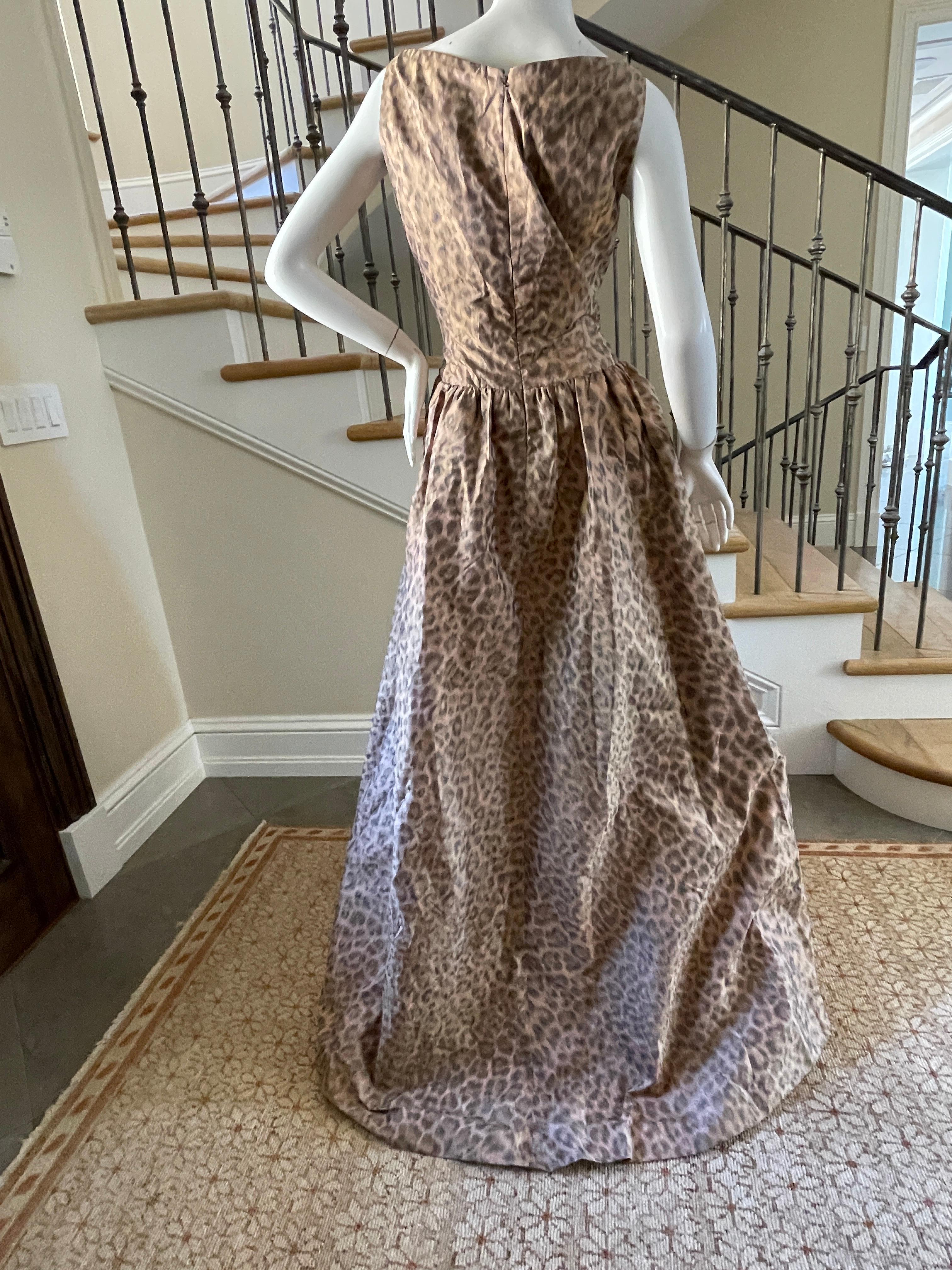 Oscar de la Renta Vintage 80's Leopard Print Silk Ball Gown In Excellent Condition In Cloverdale, CA