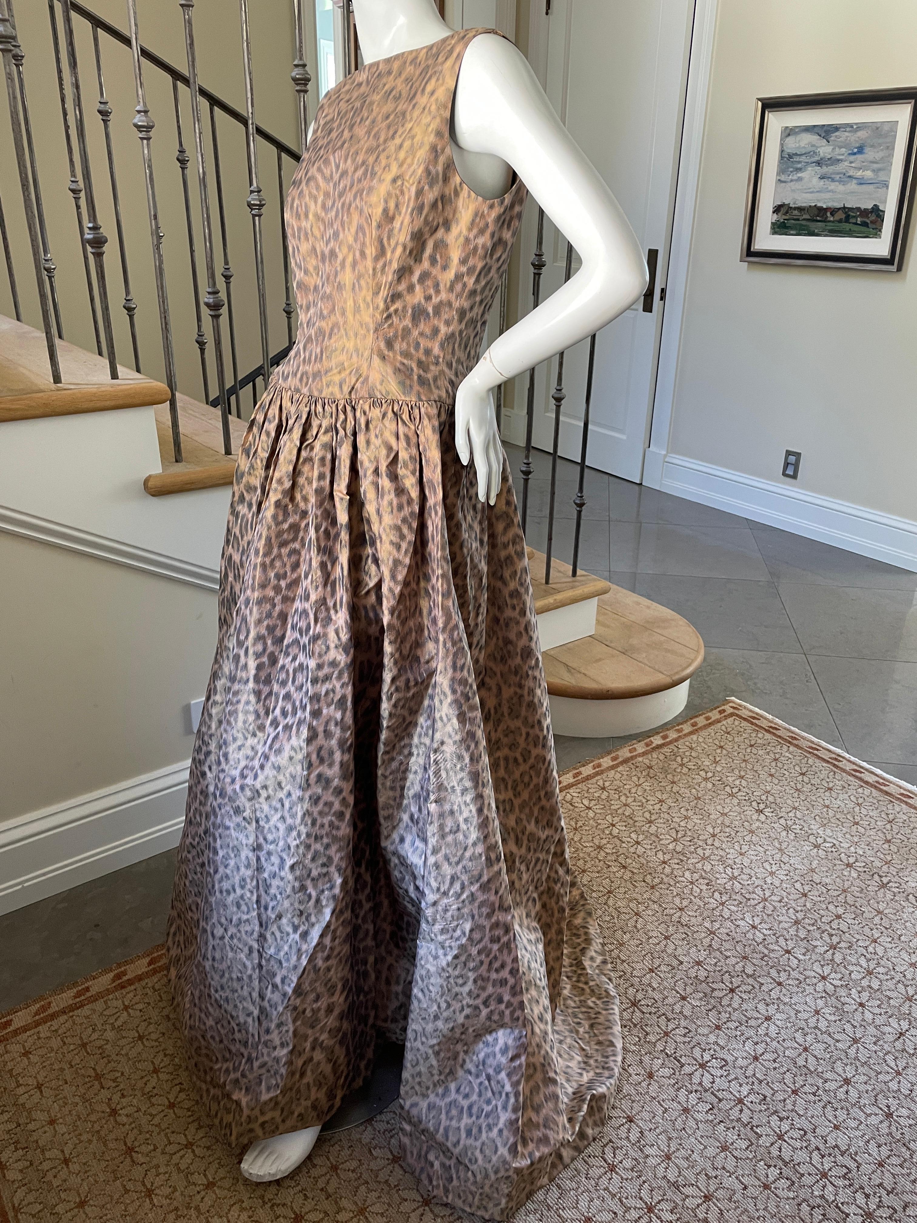 Oscar de la Renta Vintage 80's Leopard Print Silk Ball Gown 1