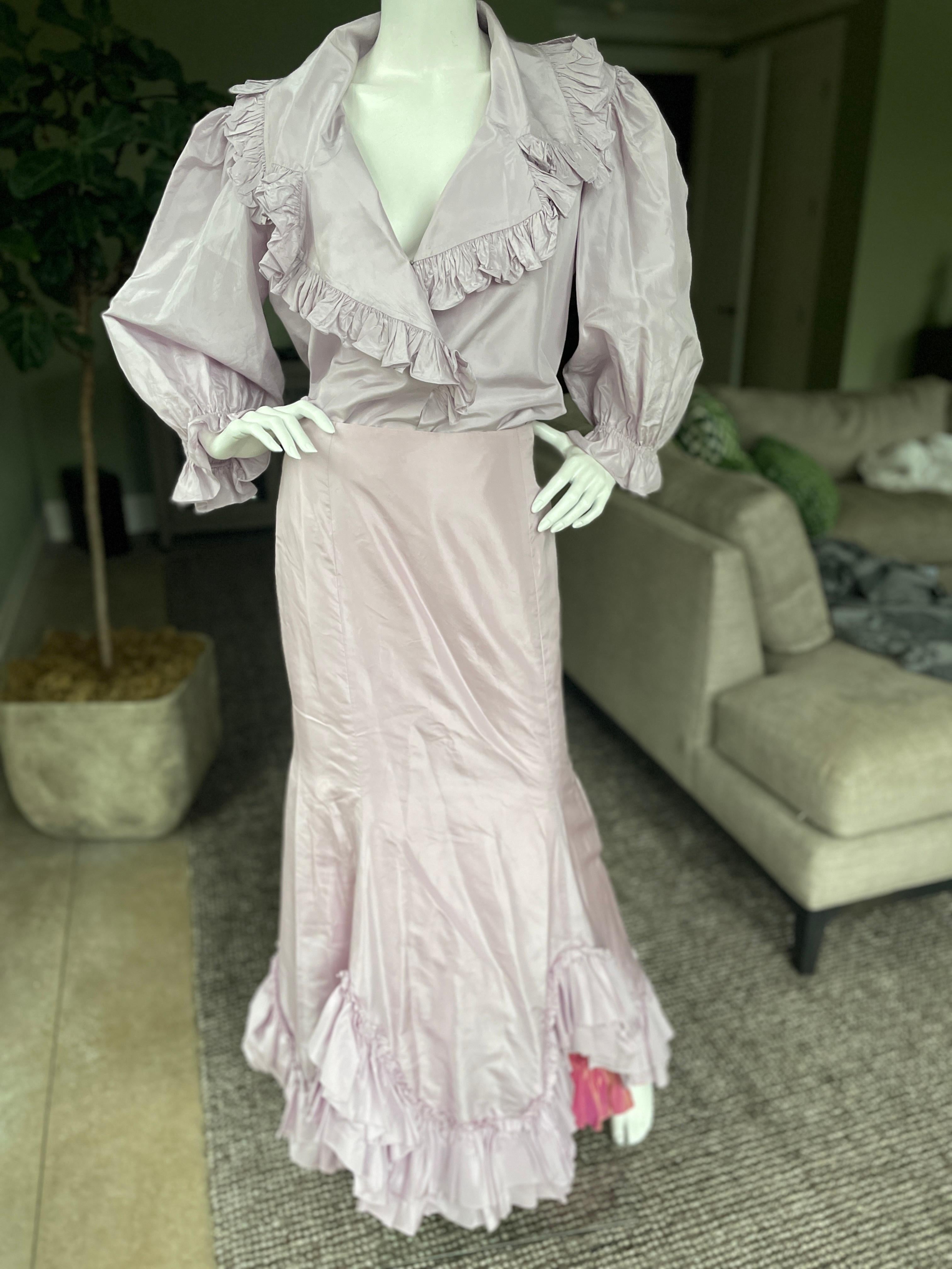 Oscar de la Renta Vintage 80's Mauve Silk Taffeta 2 Pc Evening Dress Size 12 In Good Condition For Sale In Cloverdale, CA
