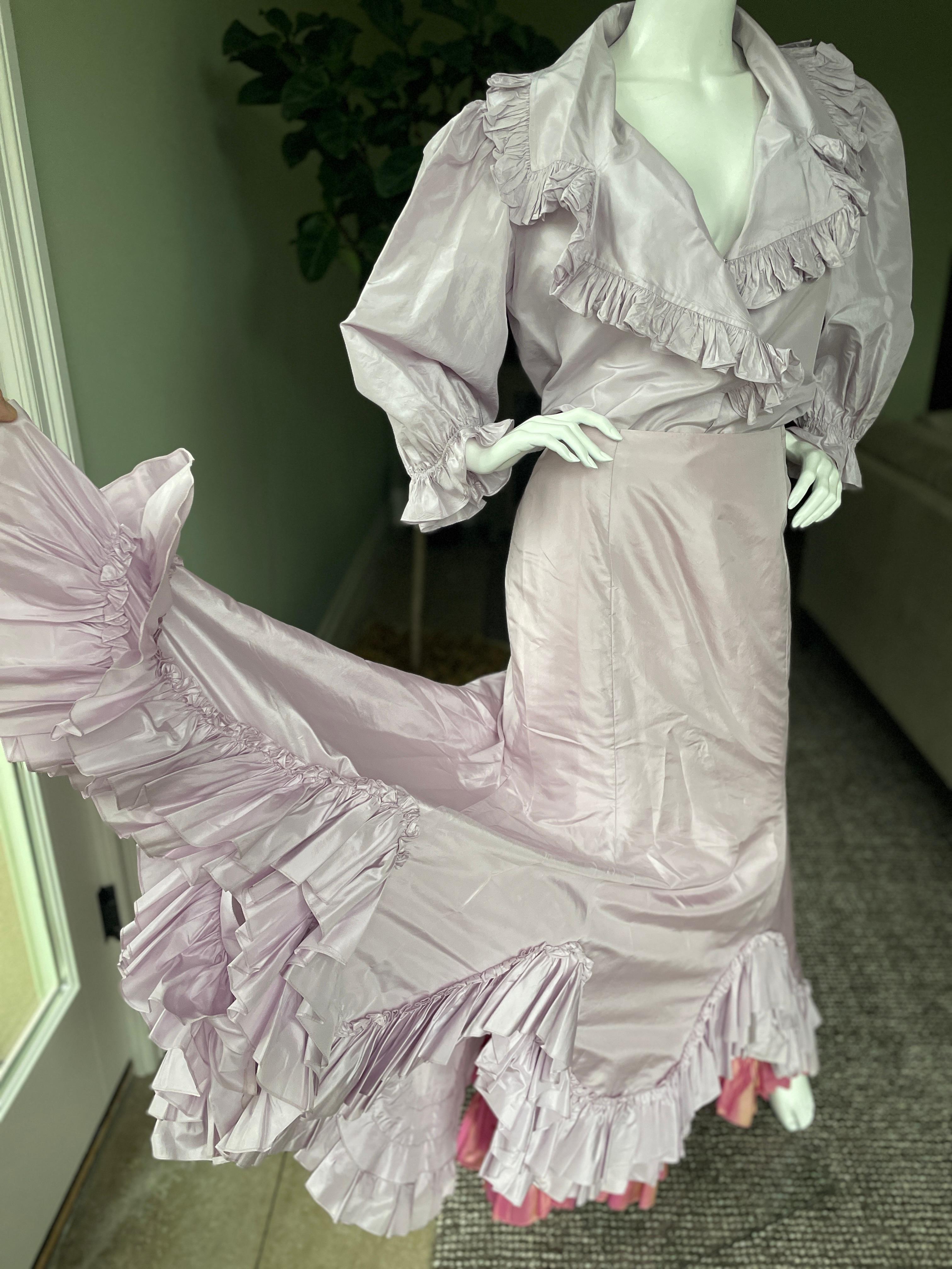 Women's Oscar de la Renta Vintage 80's Mauve Silk Taffeta 2 Pc Evening Dress Size 12 For Sale