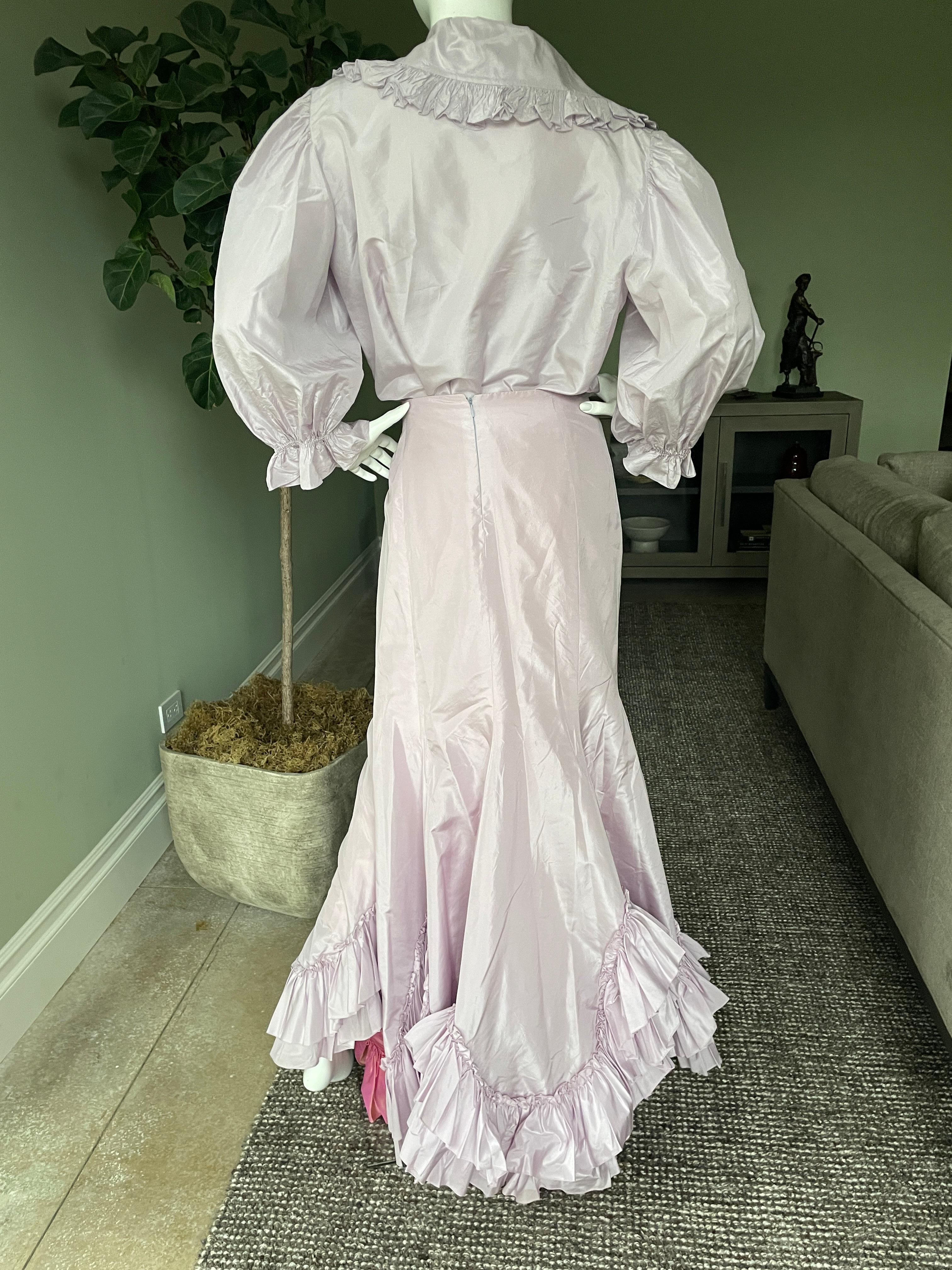 Oscar de la Renta Vintage 80's Mauve Silk Taffeta 2 Pc Evening Dress Size 12 For Sale 2
