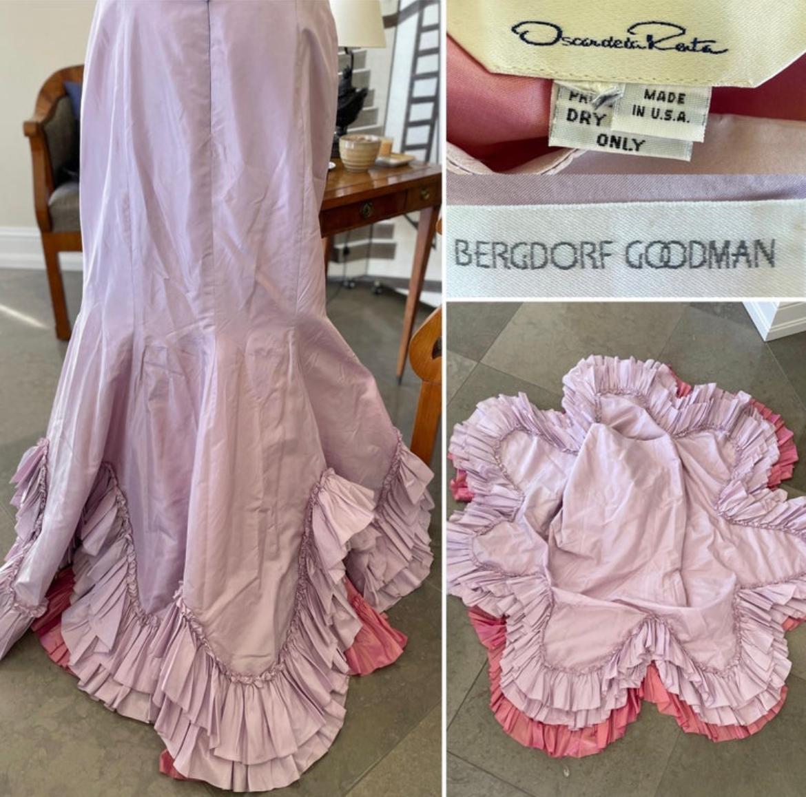 Oscar de la Renta Vintage 80's Mauve Silk Taffeta 2 Pc Evening Dress Size 12 For Sale 4