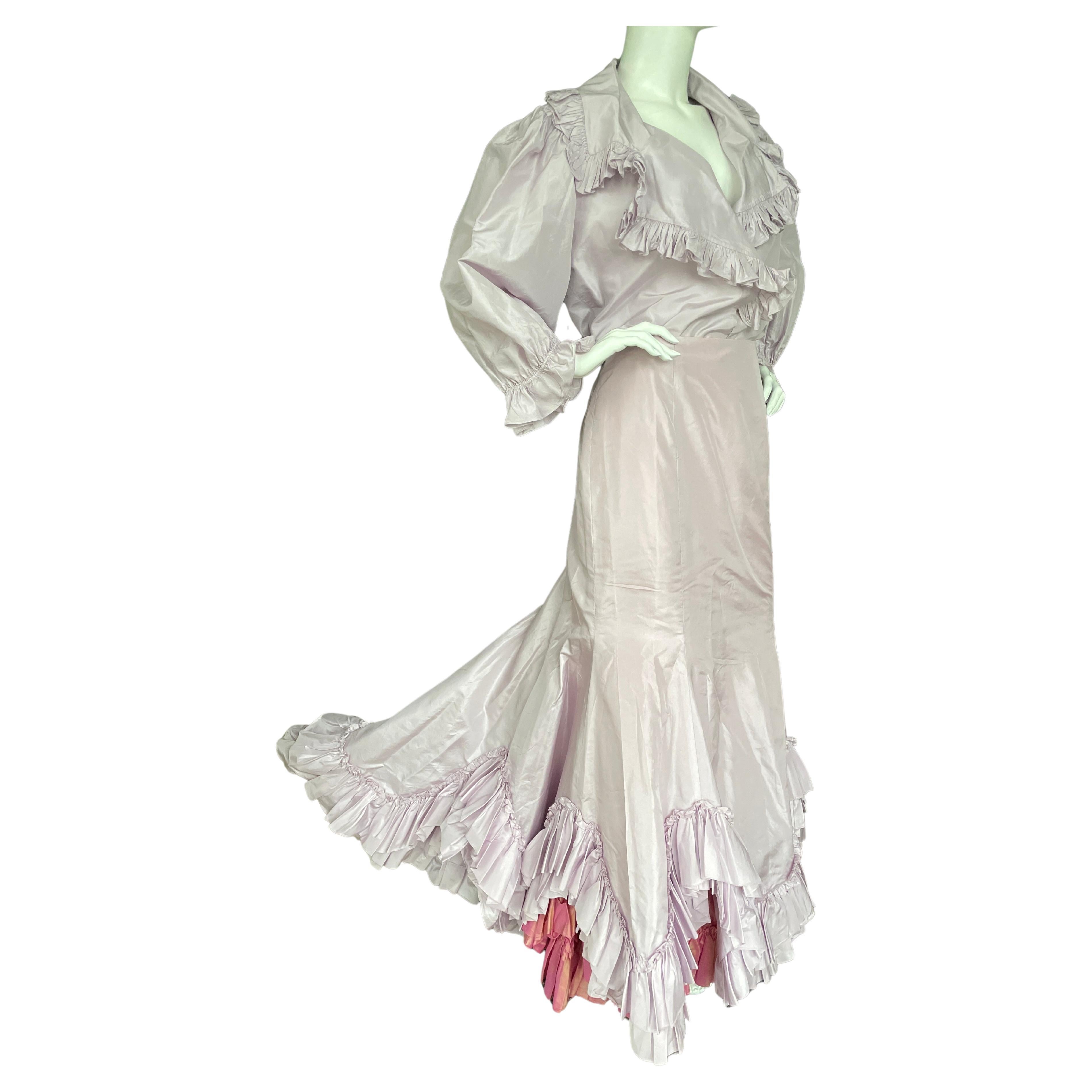 Oscar de la Renta Vintage 80's Mauve Silk Taffeta 2 Pc Evening Dress Size 12 For Sale