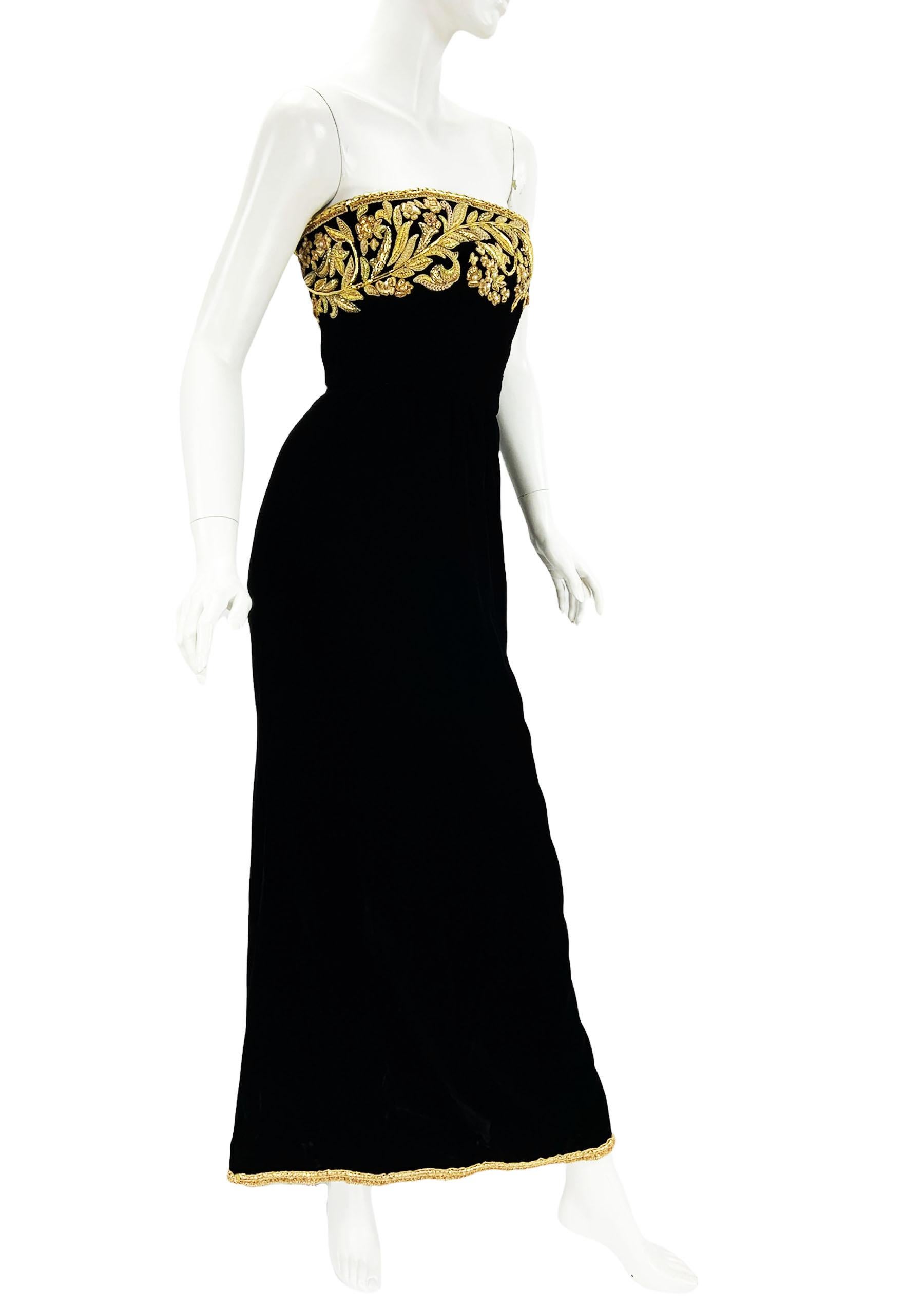 Vintage Oscar De La Renta Black Velvet Embellished Maxi Dress Gown with Exquisite Embroidery
Designer size - US 6 ( please check measurements)
Timeless Classy Black Velvet Embellished with the Rich Gold-Tone Metallic Threads, Tube Beads and White