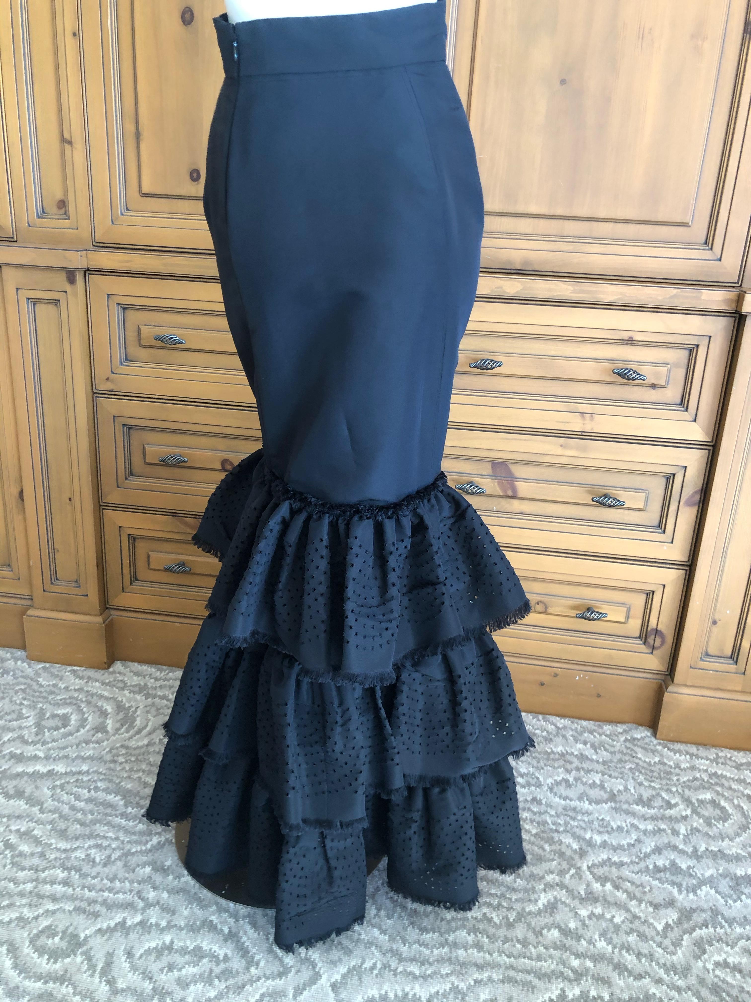 Oscar de la Renta Vintage Black Eyelet Mermaid Ball Skirt In Excellent Condition For Sale In Cloverdale, CA