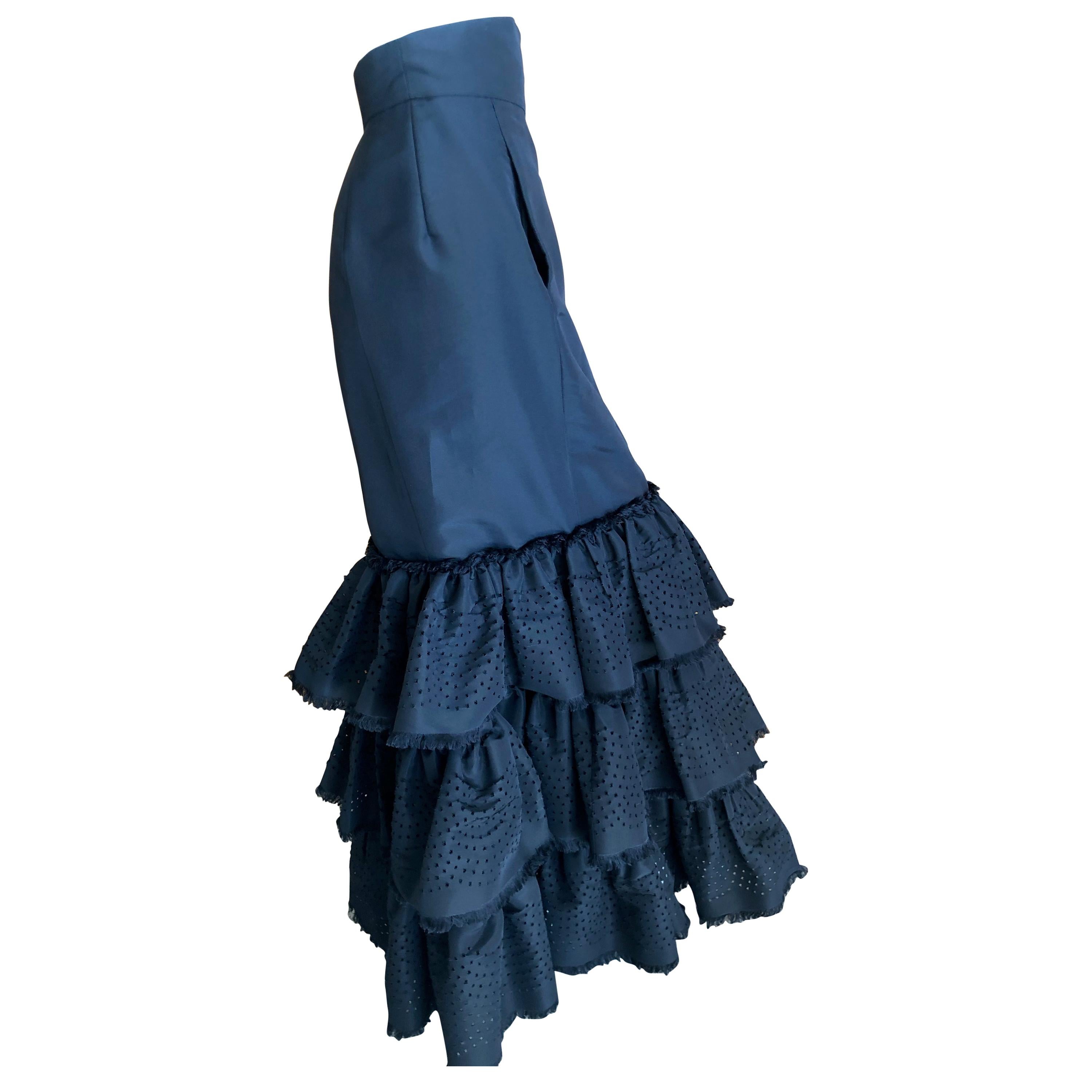 Oscar de la Renta Vintage Black Eyelet Mermaid Ball Skirt For Sale