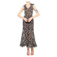 Oscar de la Renta vintage black white lace floral embroidered gown maxi dress