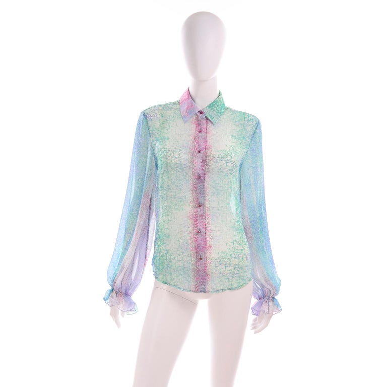 Oscar De La Renta Vintage Colorful Abstract Reptile Print Sheer