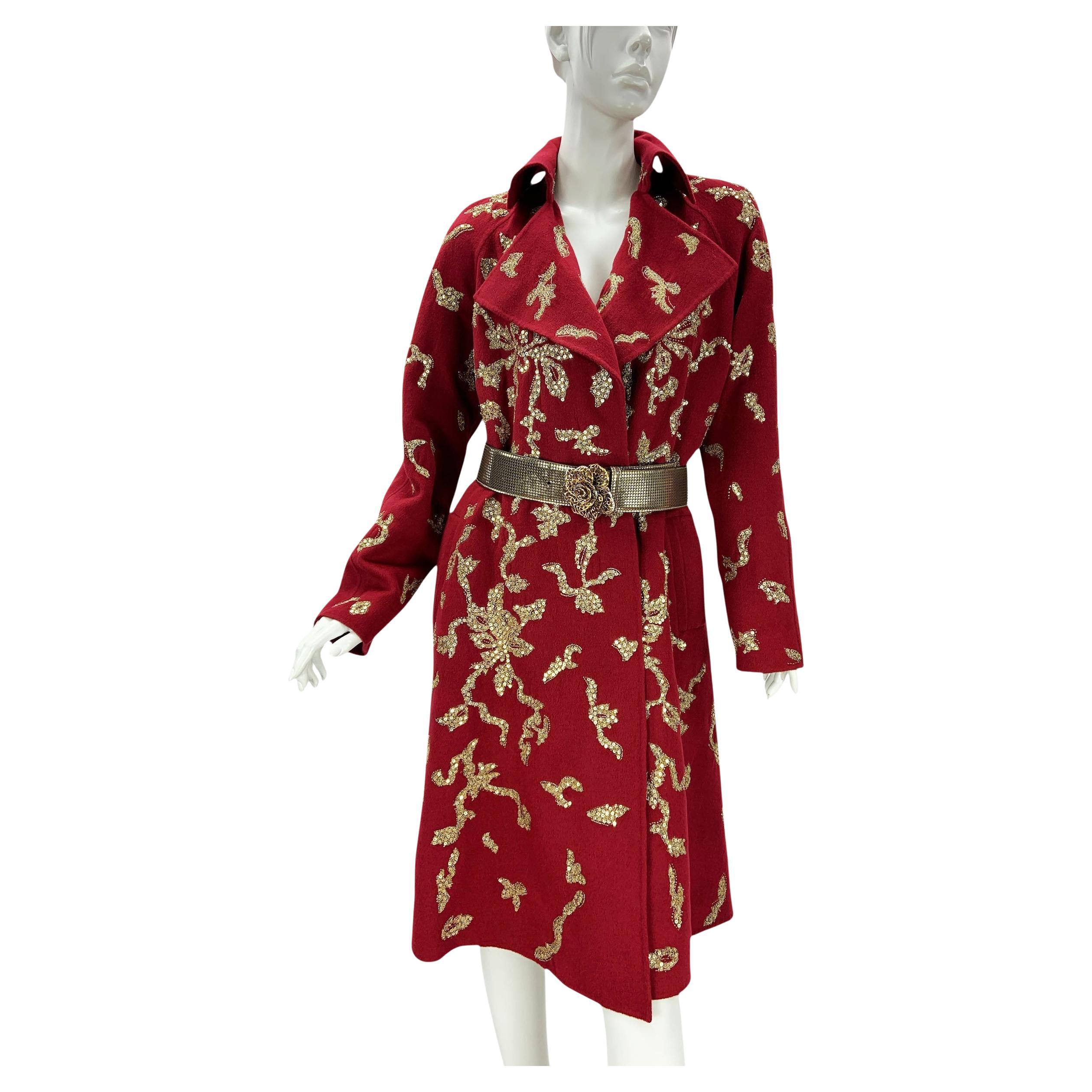 Oscar de la Renta Vintage Embellished Cashmere Coat US 8 Oversize