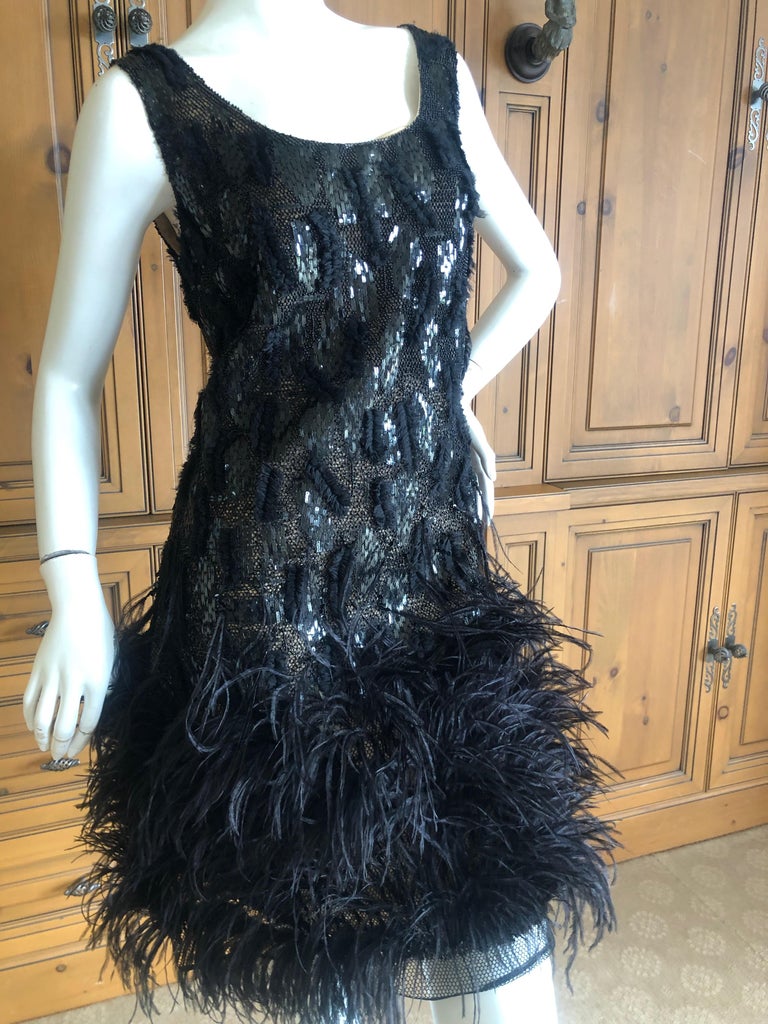 Oscar de la Renta Vintage Embellished Little Black Dress with Feather ...
