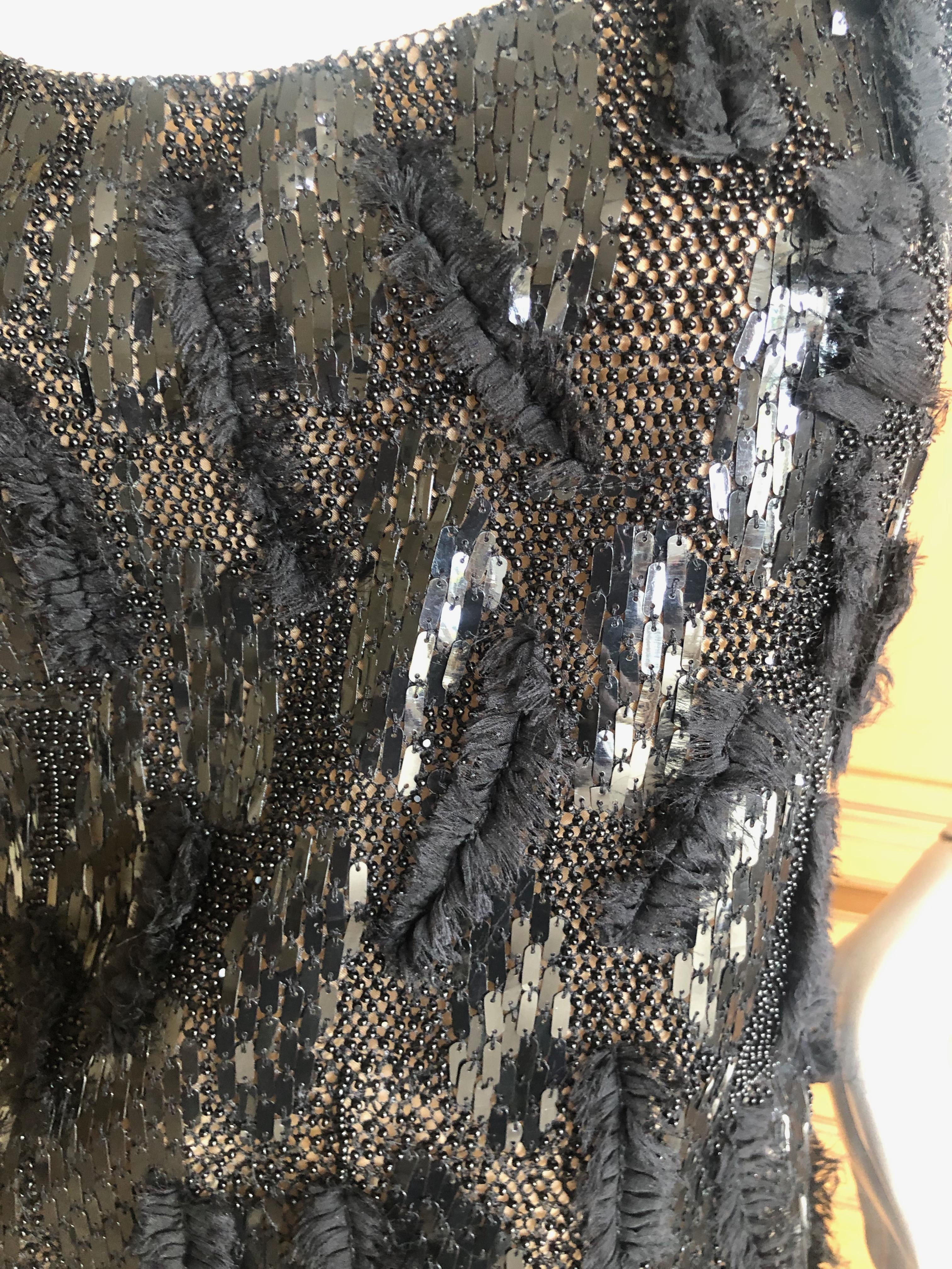 Oscar de la Renta Vintage Embellished Little Black Dress with Feather Trim 1