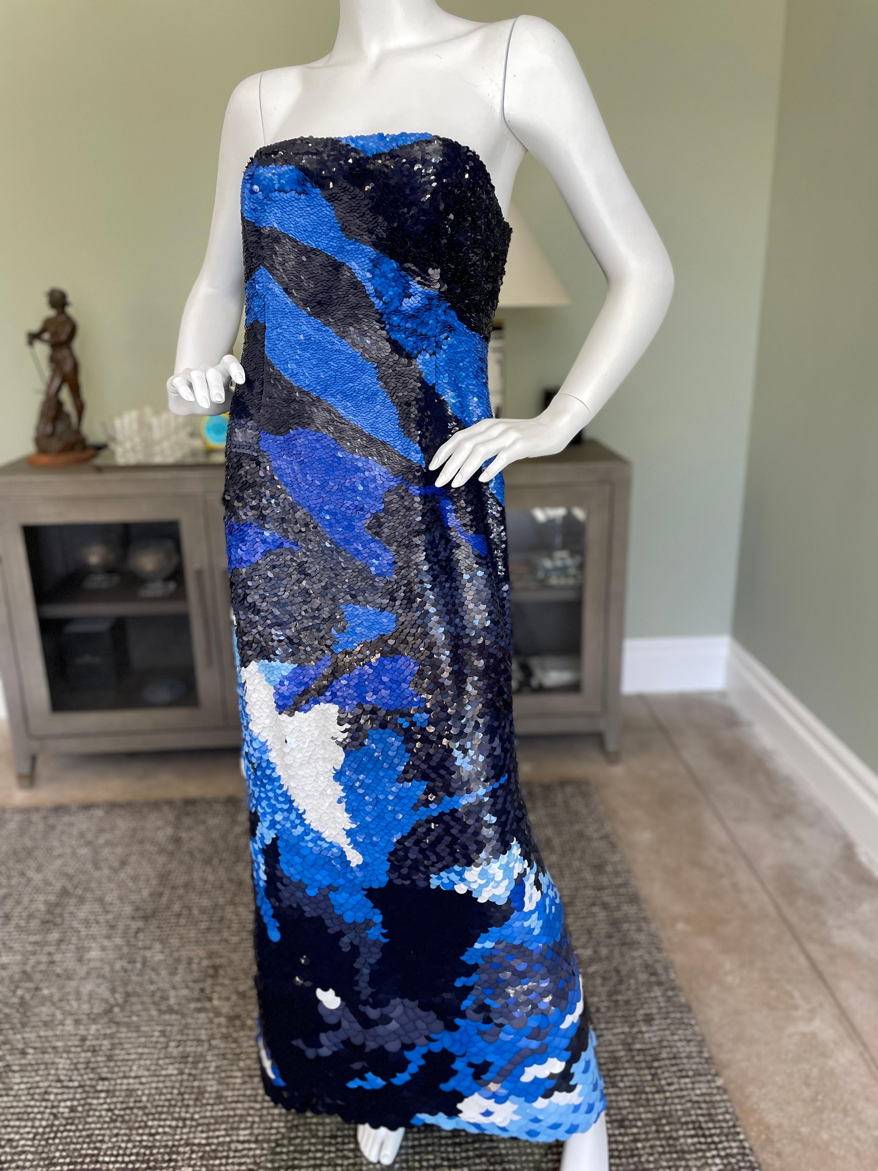 Oscar de la Renta Vintage Fish Scale Sequin Corset Evening Dress with Matching Jacket
Stunning. Please use the zoom feature to see all the remarkable details. 
The sequins start out very small at the top and gradually become very large fish scale