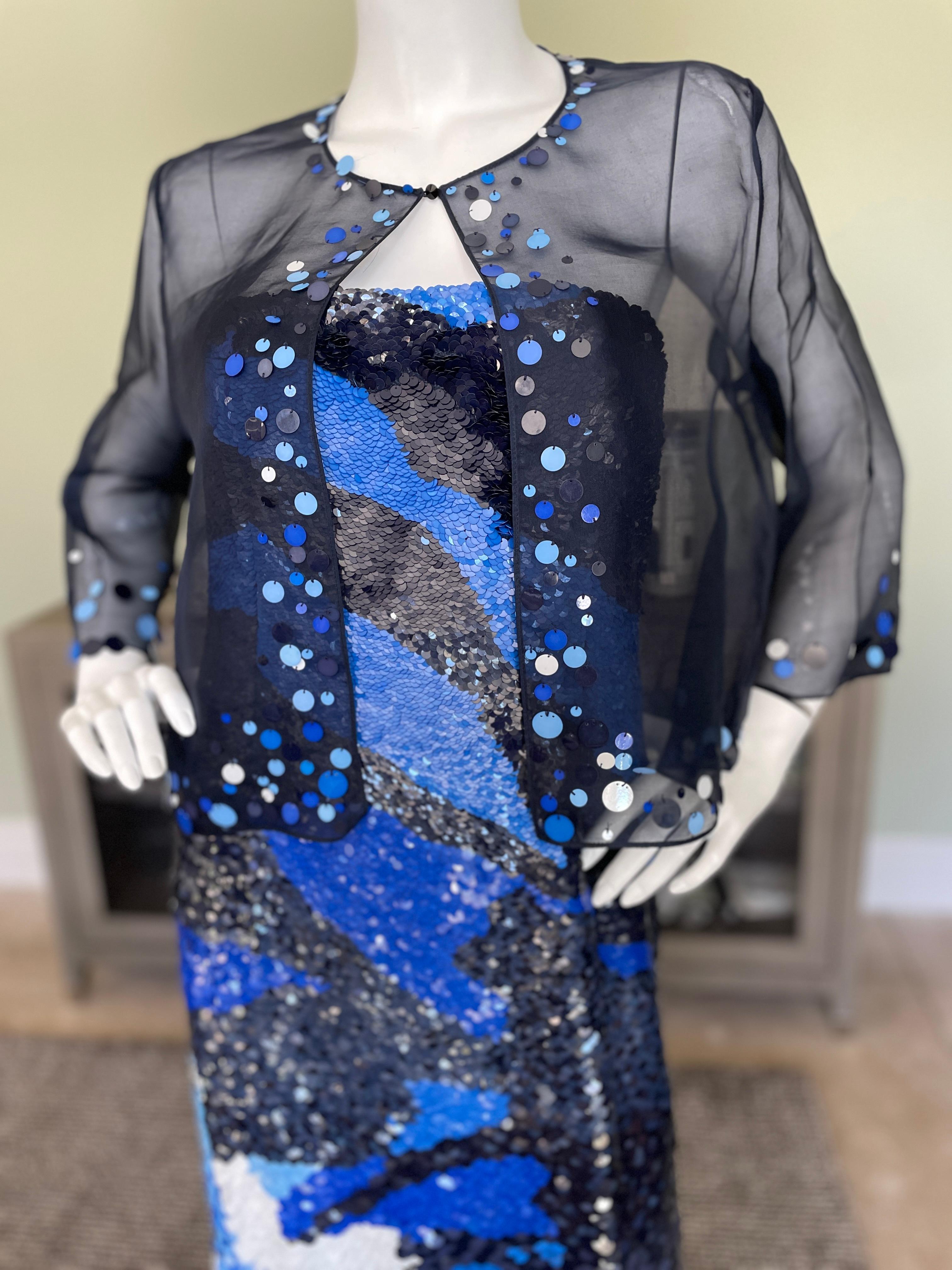 Purple Oscar de la Renta Vintage Fish Scale Sequin Corseted Evening Dress with Jacket For Sale
