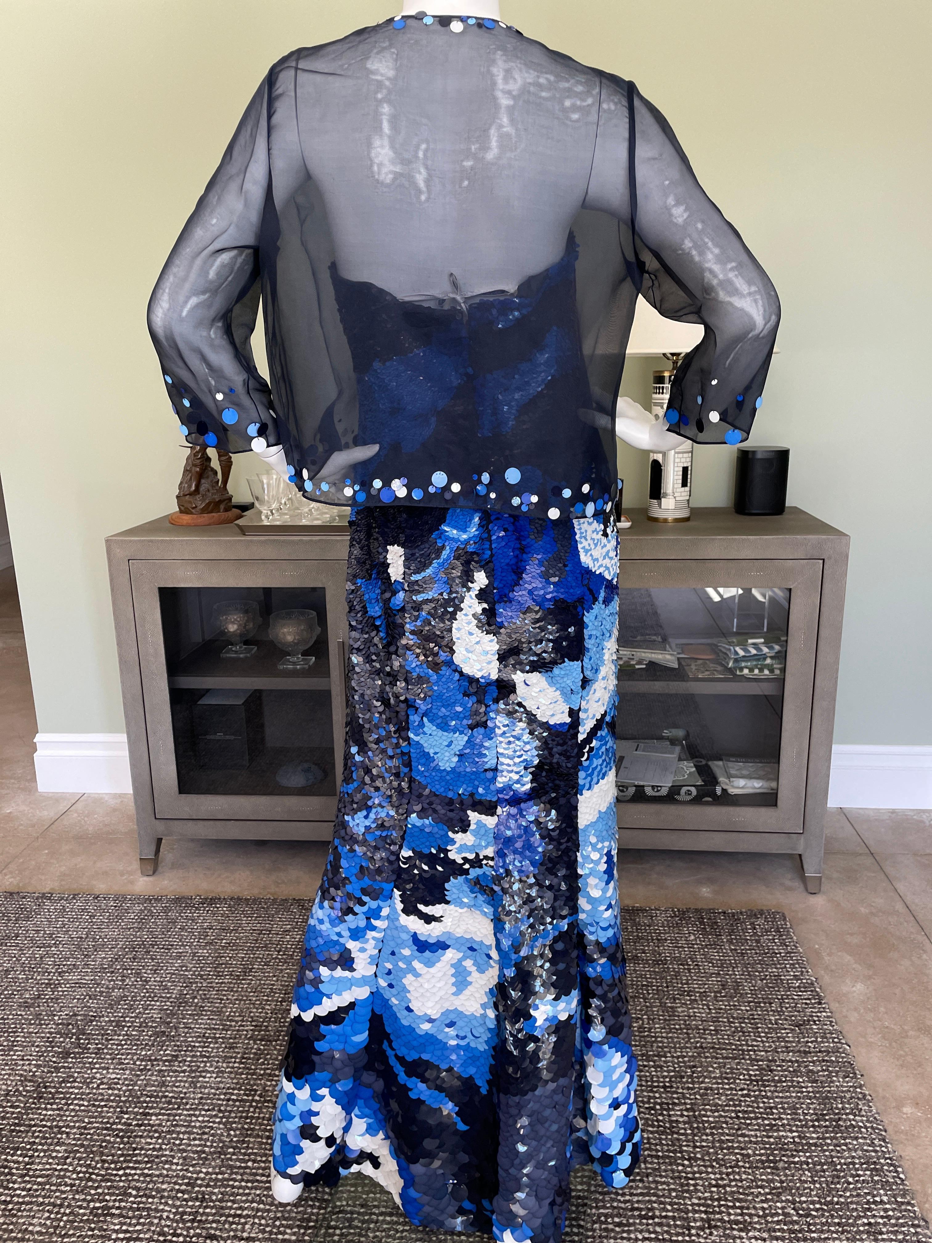 Oscar de la Renta Vintage Fish Scale Sequin Corseted Evening Dress with Jacket In Excellent Condition For Sale In Cloverdale, CA