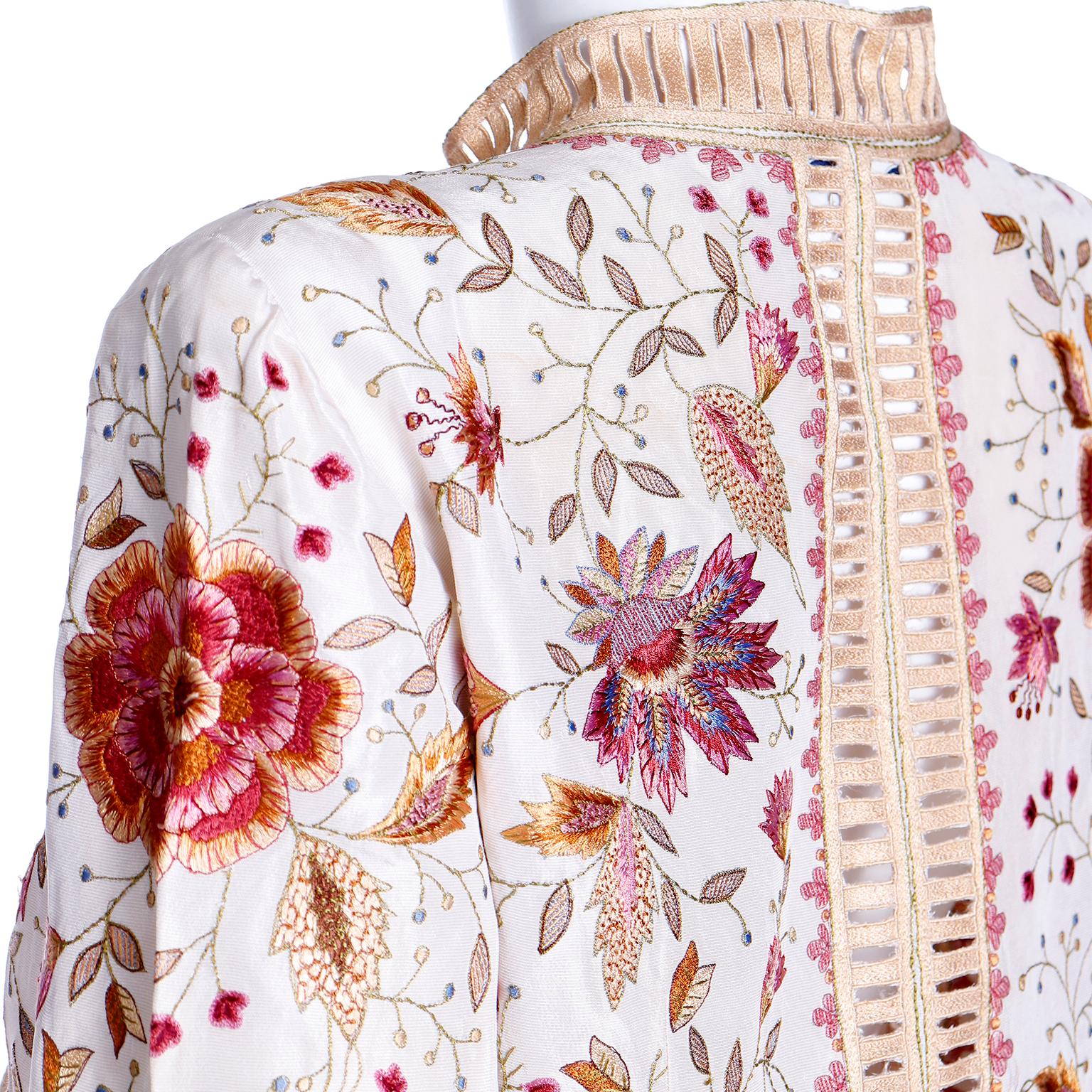 Oscar de la Renta Vintage Floral Embroidered Long Summer Coat w/ High Slits 6