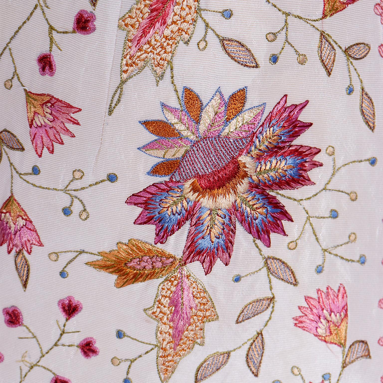 Oscar de la Renta Vintage Floral Embroidered Long Summer Coat w/ High Slits 8
