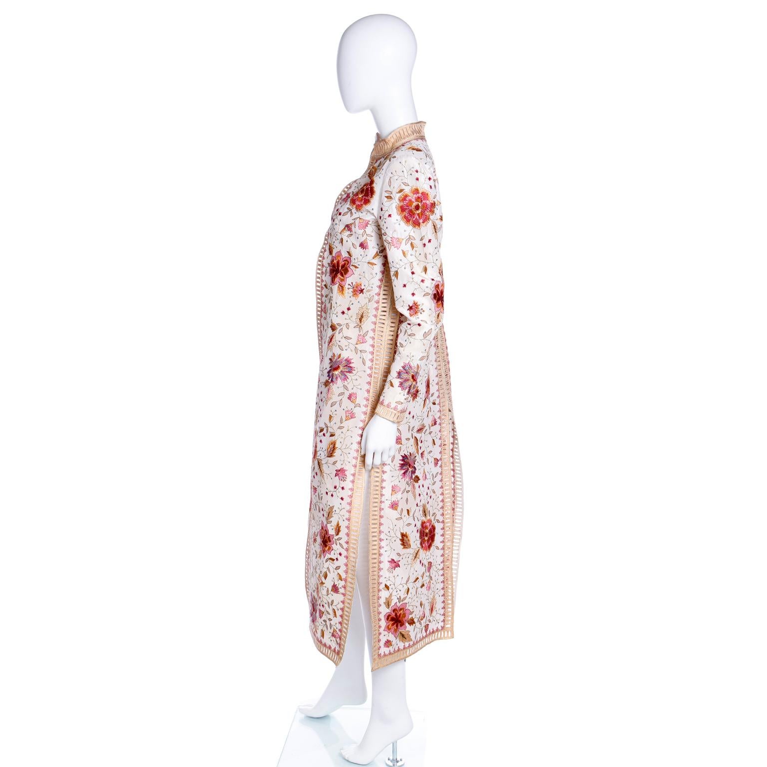 Women's Oscar de la Renta Vintage Floral Embroidered Long Summer Coat w/ High Slits