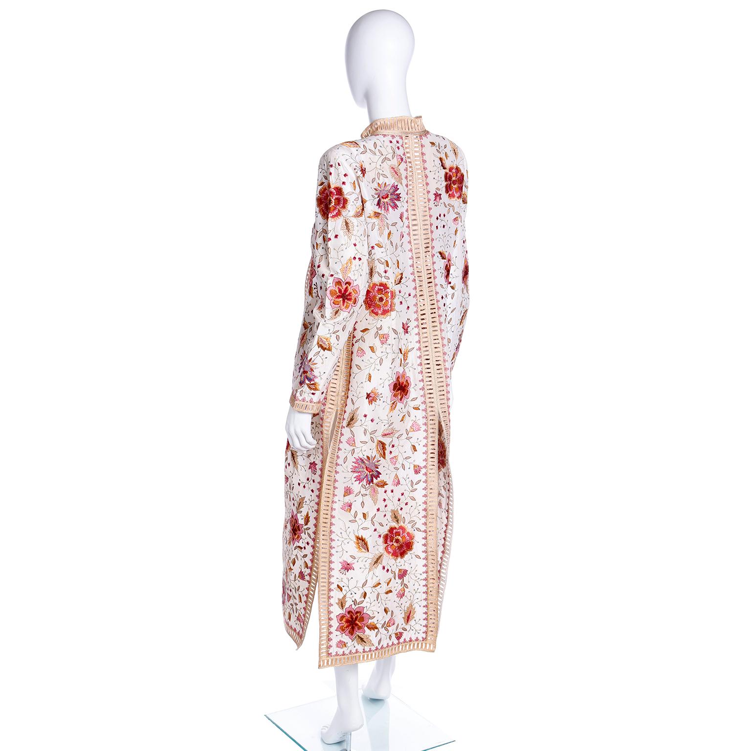 Oscar de la Renta Vintage Floral Embroidered Long Summer Coat w/ High Slits 1