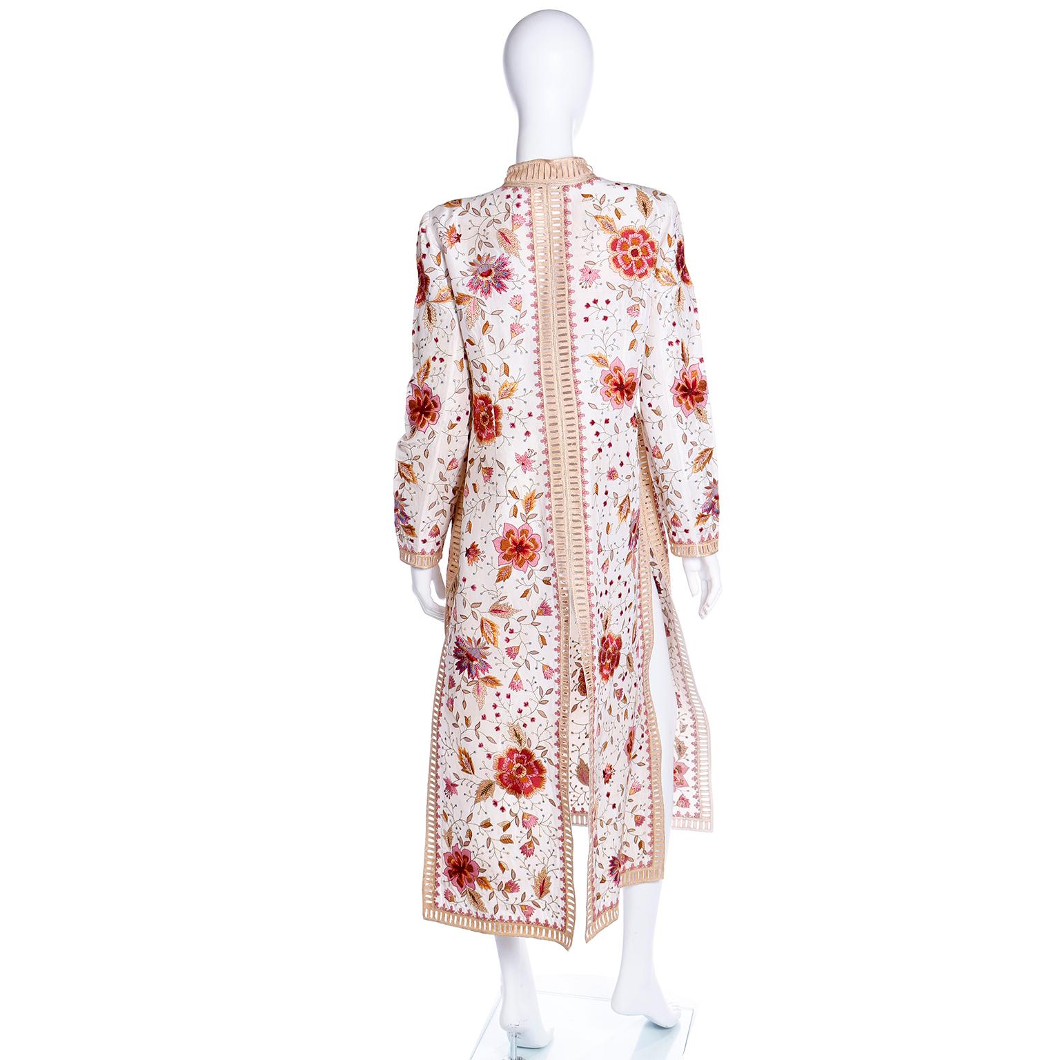 Oscar de la Renta Vintage Floral Embroidered Long Summer Coat w/ High Slits 2