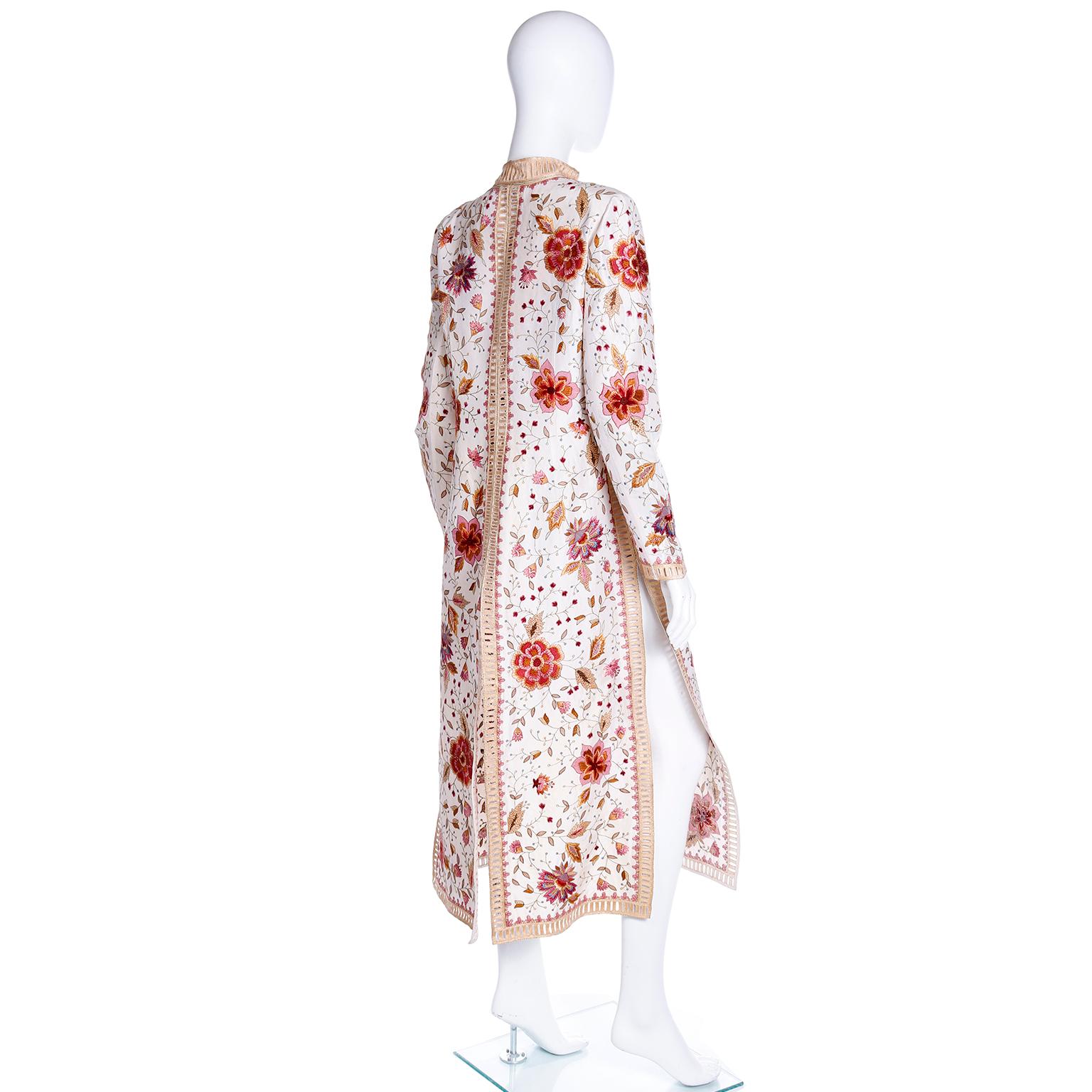 Oscar de la Renta Vintage Floral Embroidered Long Summer Coat w/ High Slits 3