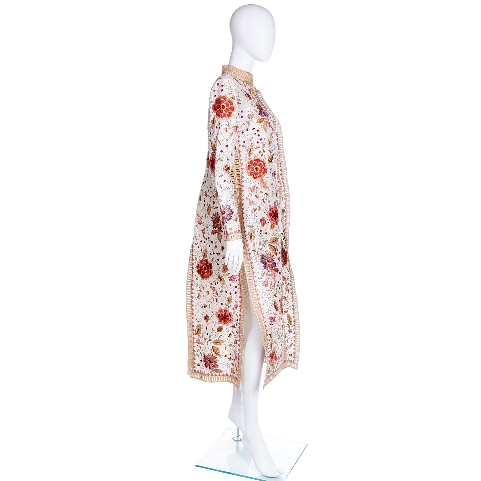 Oscar de la Renta Vintage Floral Embroidered Long Summer Coat w/ High Slits 4