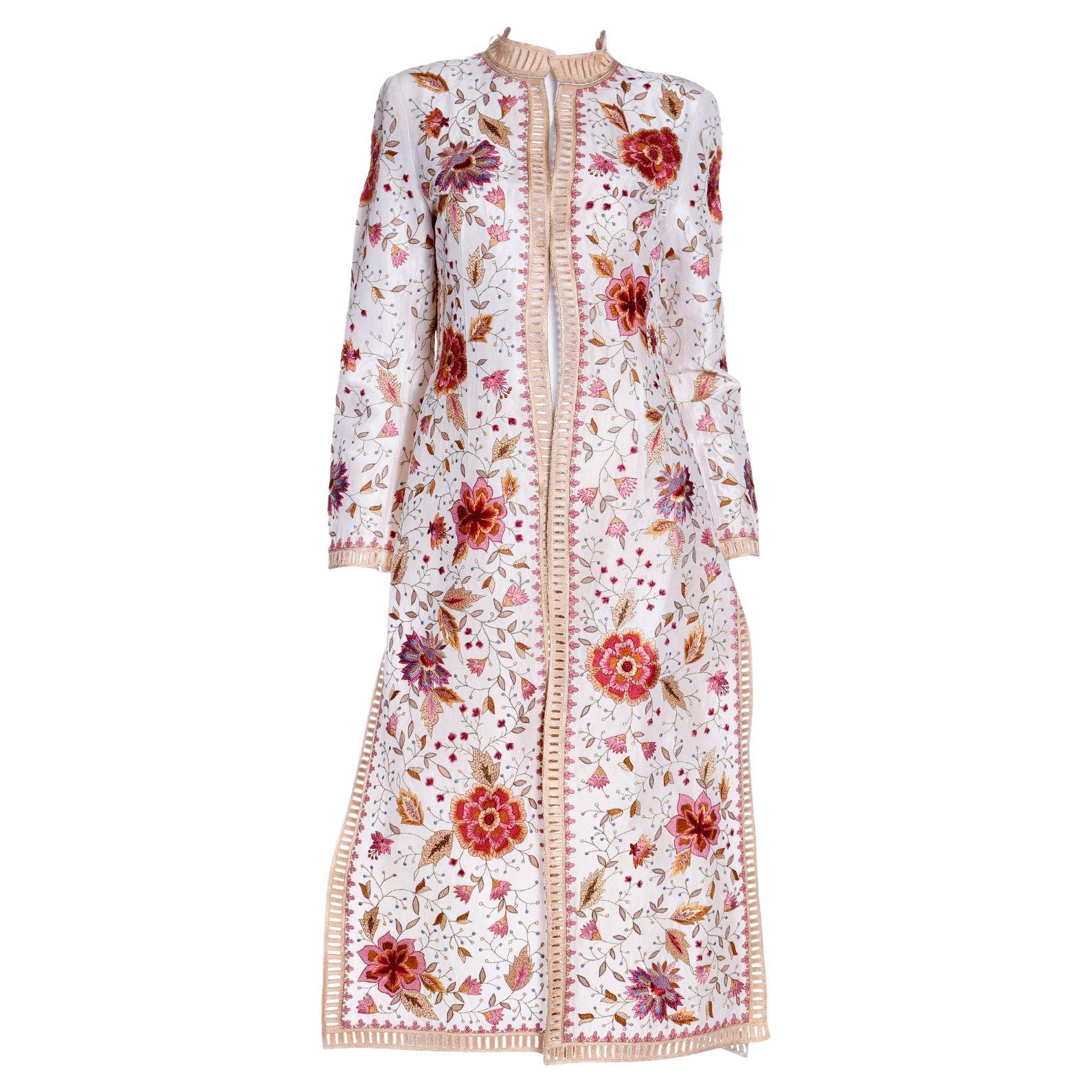 Oscar de la Renta Vintage Floral Embroidered Long Summer Coat w/ High Slits