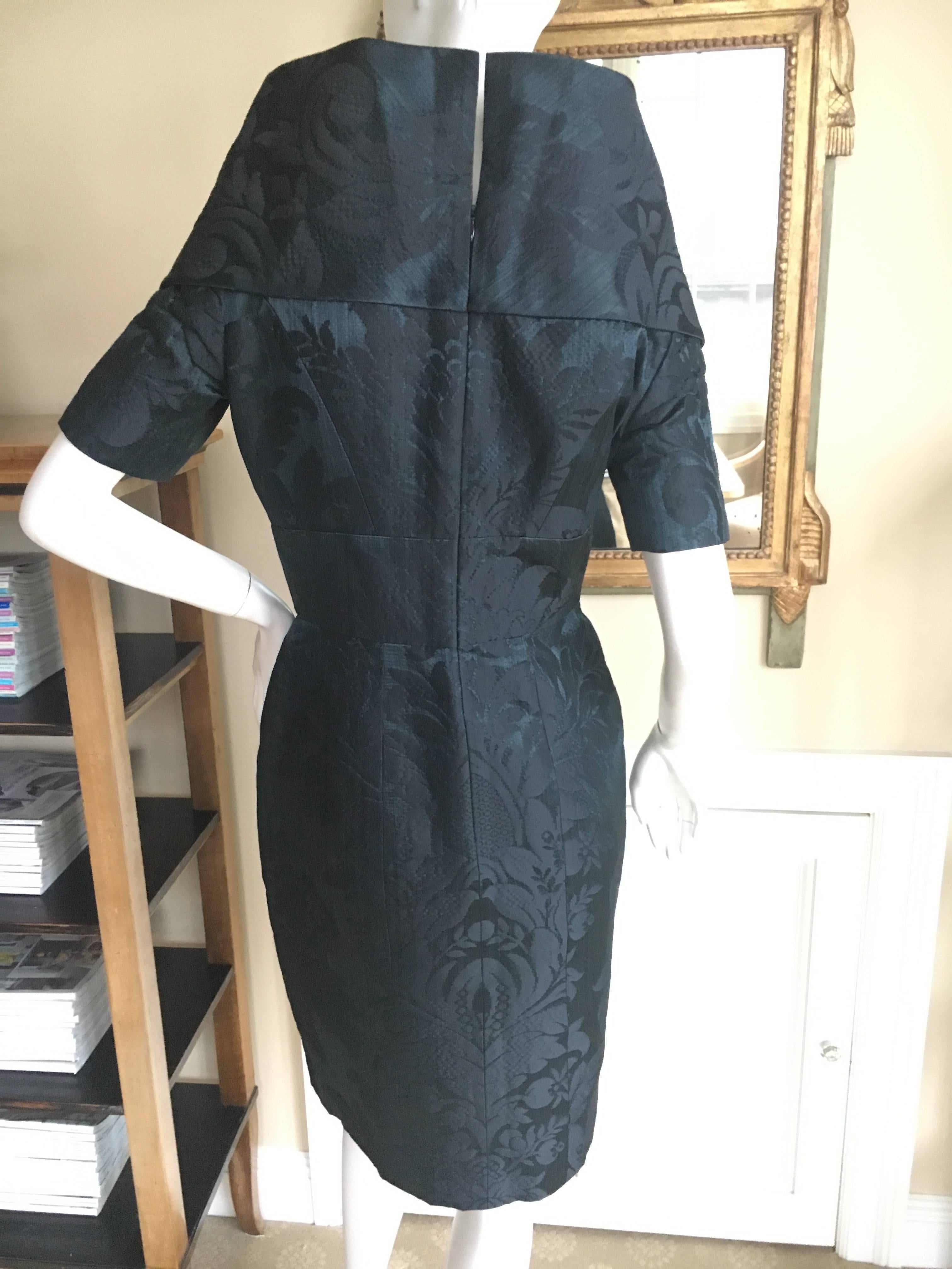 Black Oscar de la Renta Vintage Jacquard Cocktail Dress with Plunging Portrait Collar For Sale