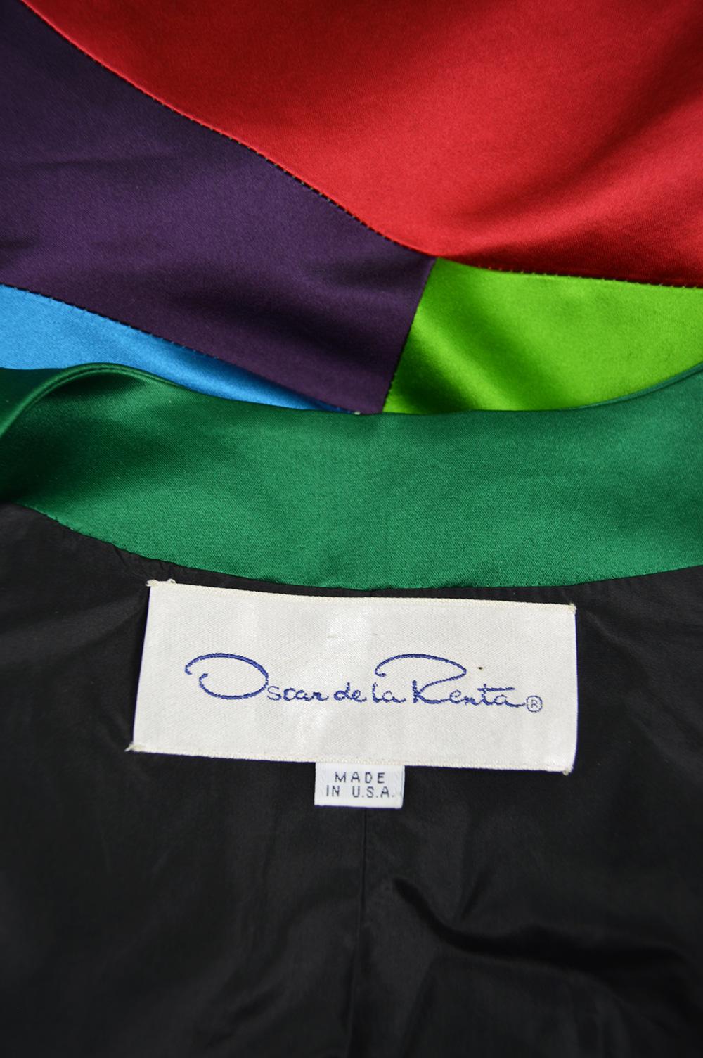 Women's Oscar de la Renta Vintage Multicolored Color Block Satin Jacket, A/W 1991 For Sale