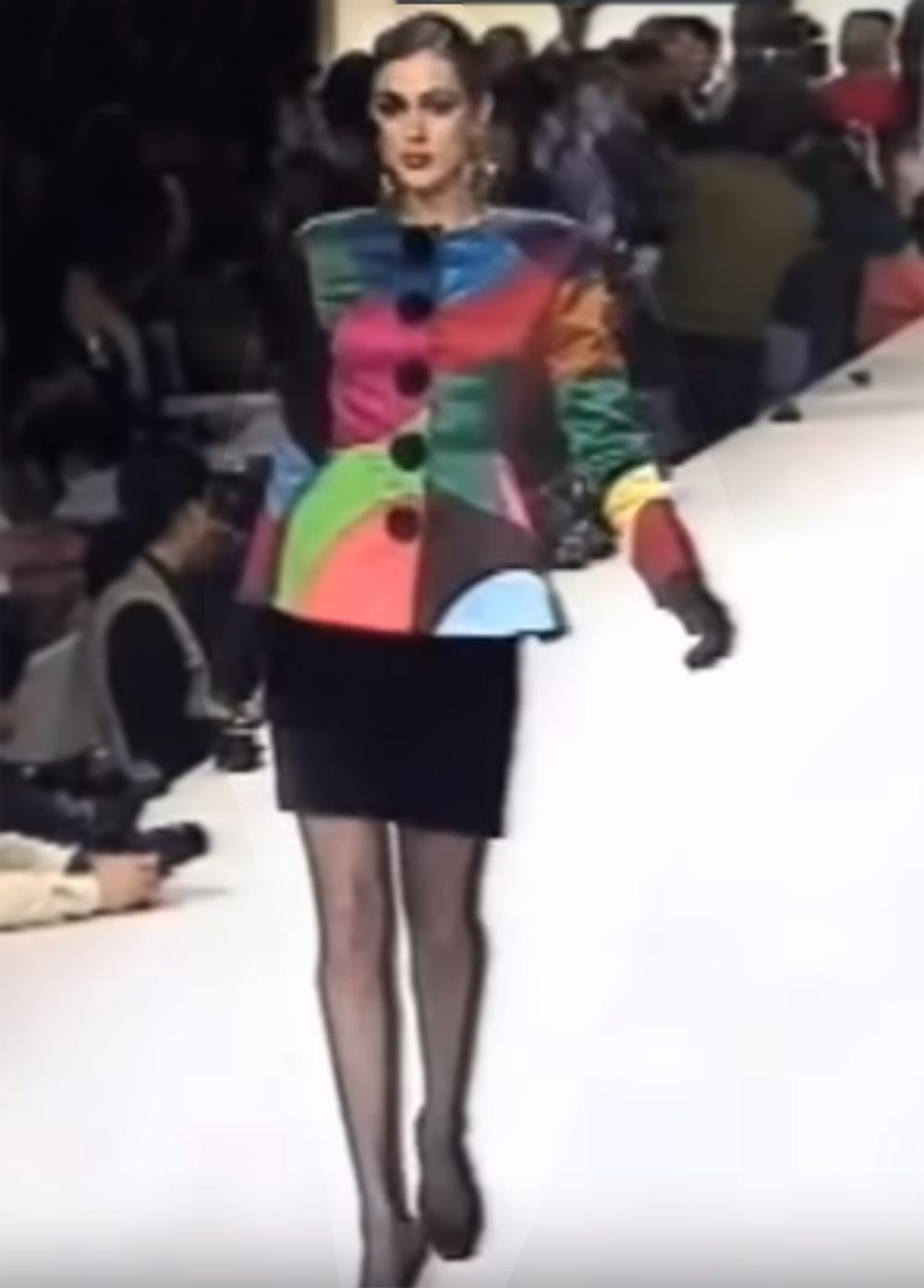 Oscar de la Renta Vintage Multicolored Color Block Satin Jacket, A/W 1991 For Sale 1