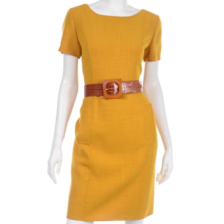 Oscar de la Renta Vintage Mustard Yellow Dress and Jacket Suit with