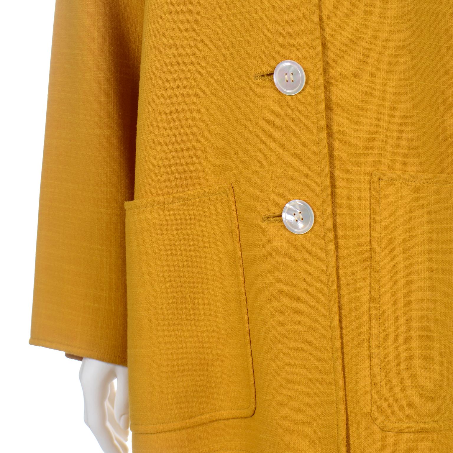 Oscar de la Renta Vintage Mustard Yellow Dress and Jacket Suit with Belt For Sale 5