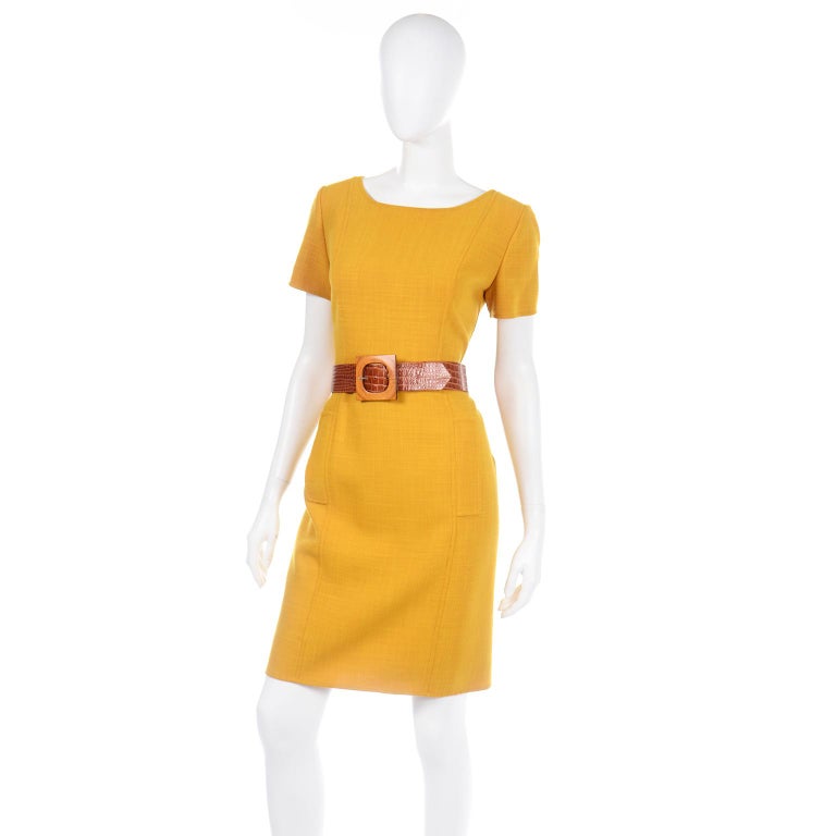 Oscar de la Renta Vintage Mustard Yellow Dress and Jacket Suit with